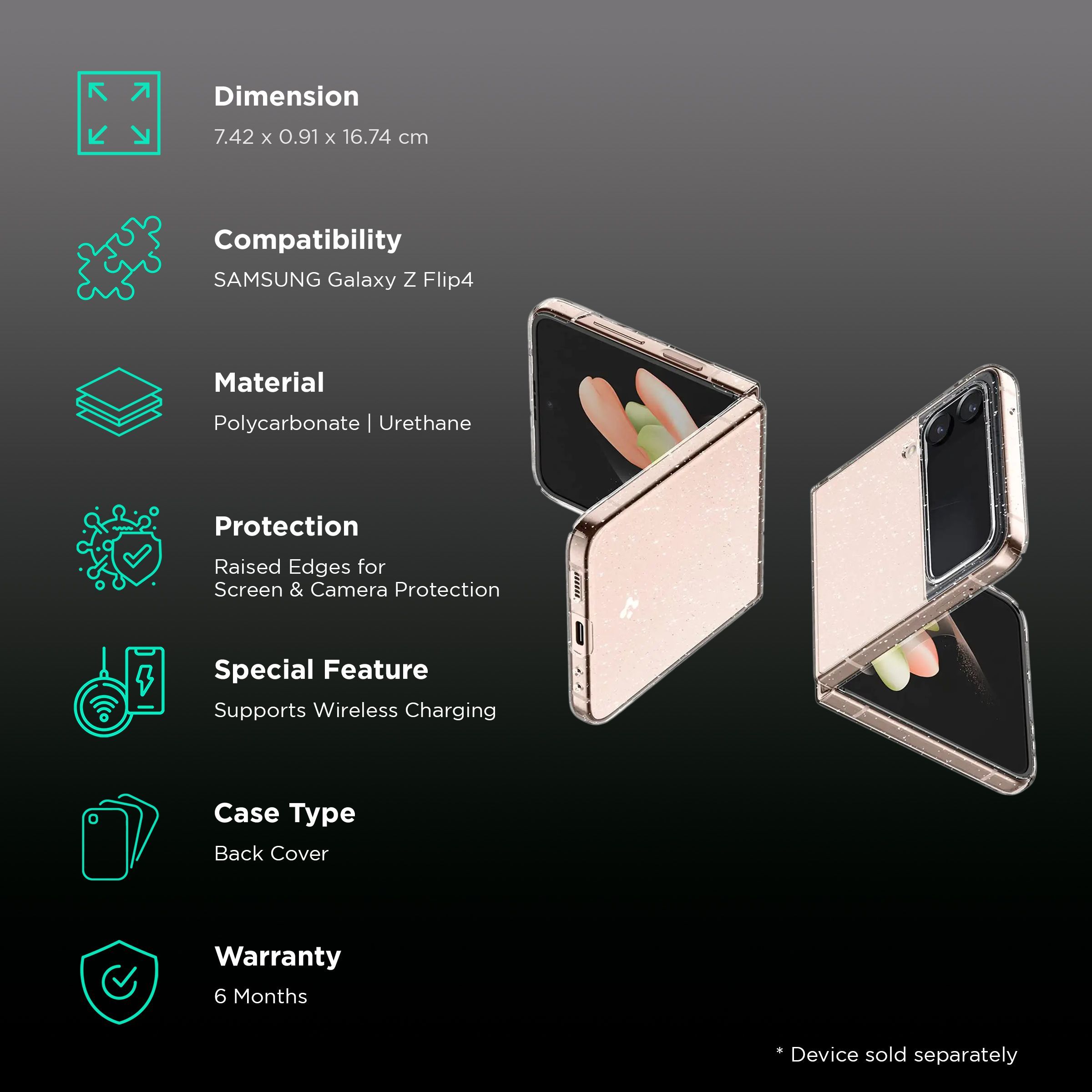 Spigen ?Air Skin Glitter Polycarbonate & Urethane Back Cover for SAMSUNG Galaxy Z Flip4 (Supports Wireless Charging, Crystal Quartz)_2