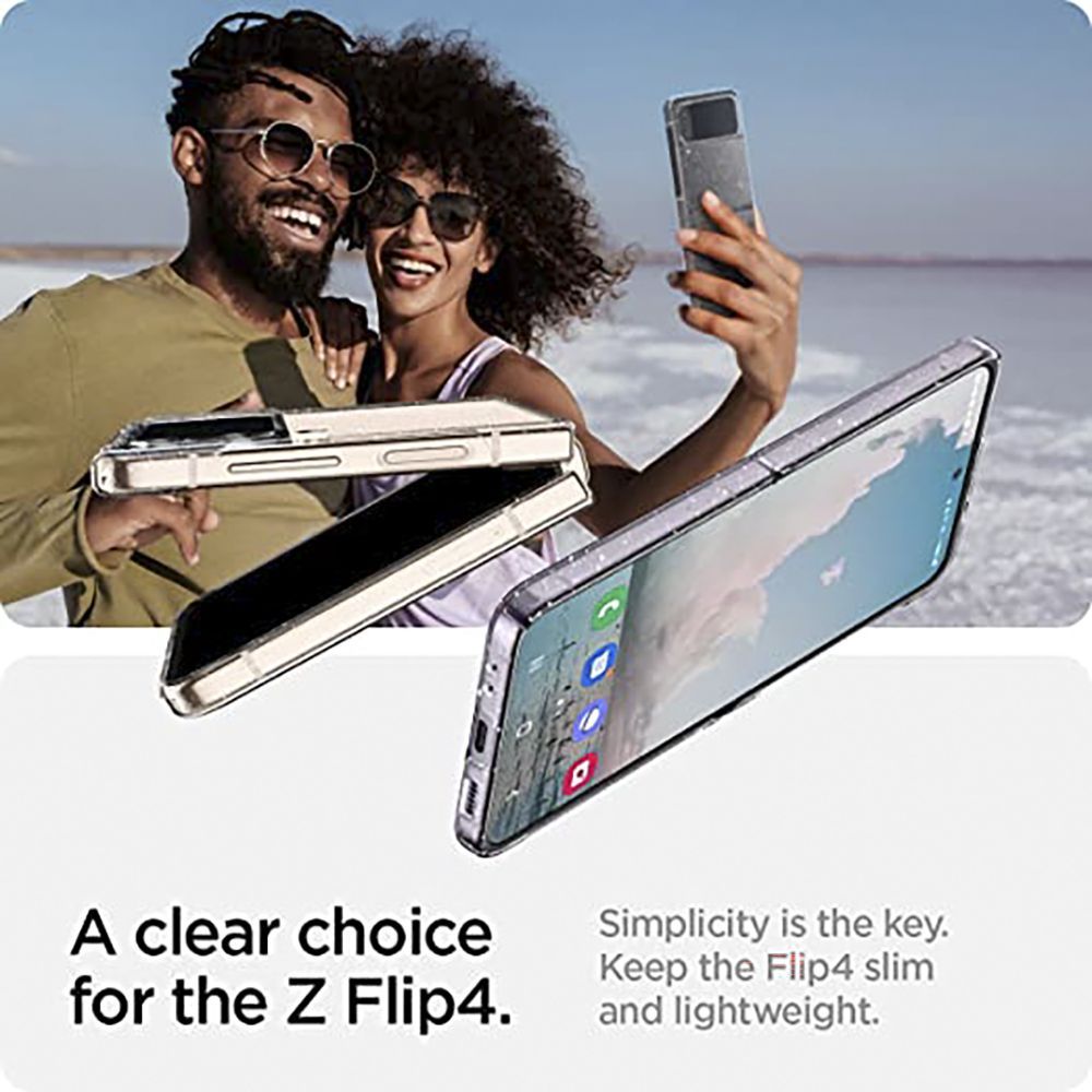 Spigen ?Air Skin Glitter Polycarbonate & Urethane Back Cover for SAMSUNG Galaxy Z Flip4 (Supports Wireless Charging, Crystal Quartz)_3