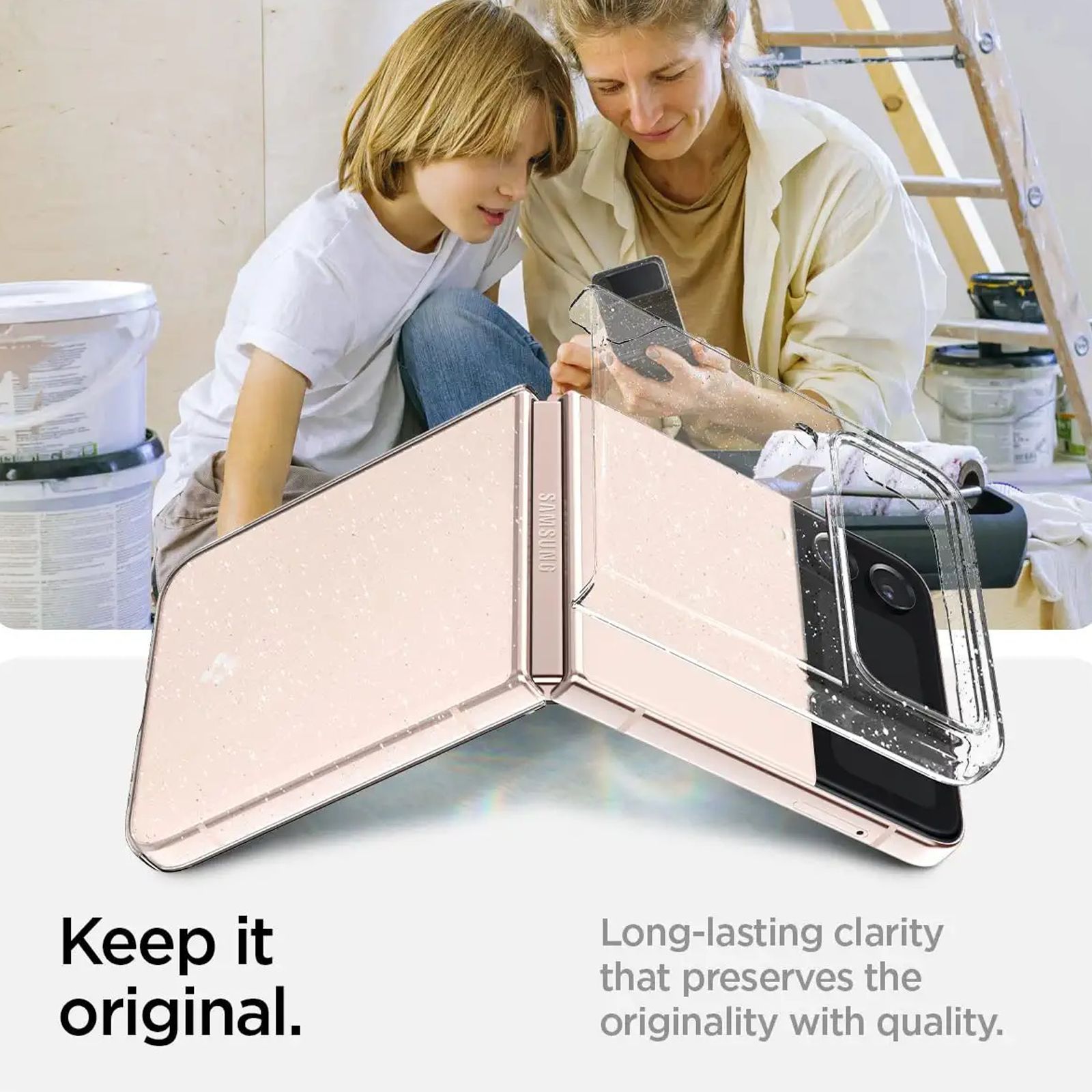 Spigen ?Air Skin Glitter Polycarbonate & Urethane Back Cover for SAMSUNG Galaxy Z Flip4 (Supports Wireless Charging, Crystal Quartz)_5