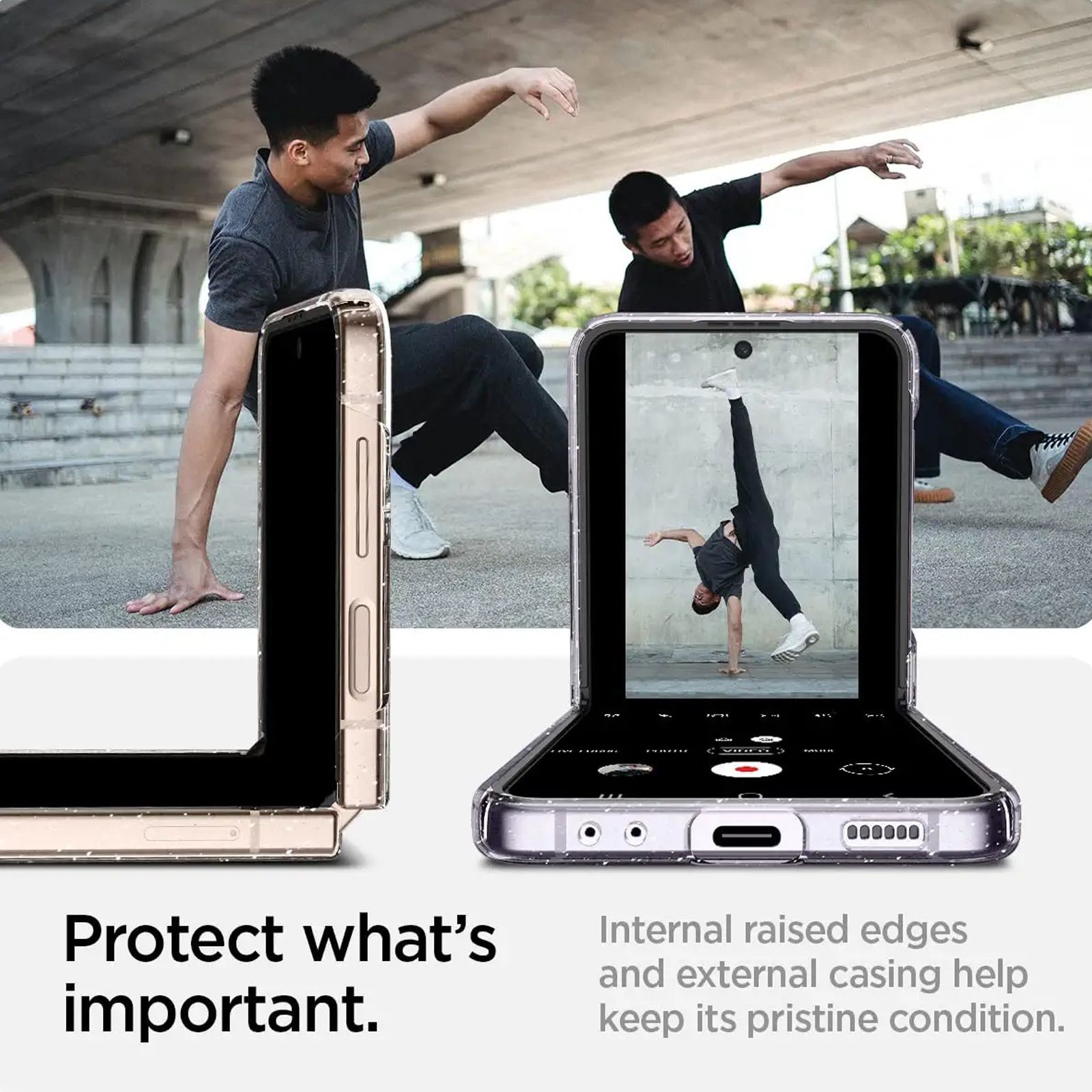 Spigen ?Air Skin Glitter Polycarbonate & Urethane Back Cover for SAMSUNG Galaxy Z Flip4 (Supports Wireless Charging, Crystal Quartz)_6