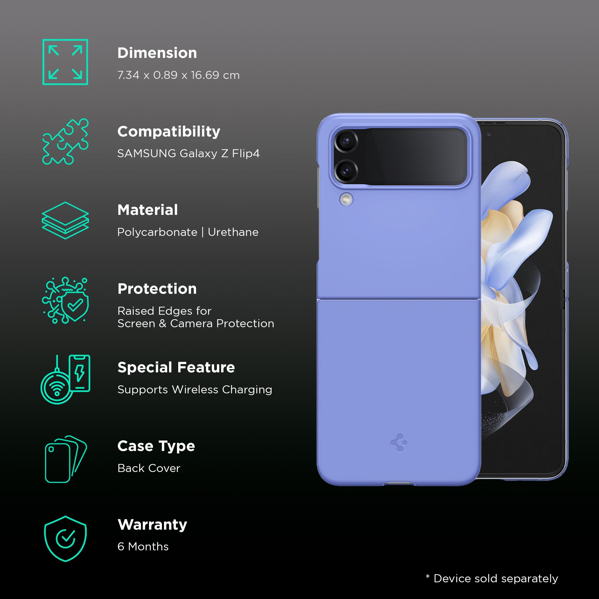 spigen Air Skin Glitter Hard Polycarbonate Back Cover for SAMSUNG Galaxy Z Flip4 (Supports Wireless Charging, Cornflower Blue) spigen Air Skin Glitter Hard Polycarbonate Back Cover for SAMSUNG Galaxy Z Flip4 (Supports Wireless Charging, Cornflower Blue)_2