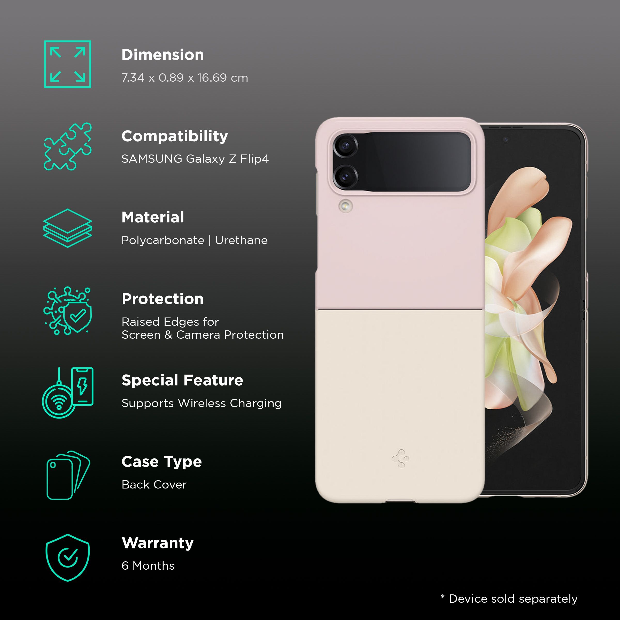 Spigen Air Skin Polycarbonate & Urethane Back Cover for SAMSUNG Galaxy Z Flip4 (Supports Wireless Charging, Cotton Pink)_2