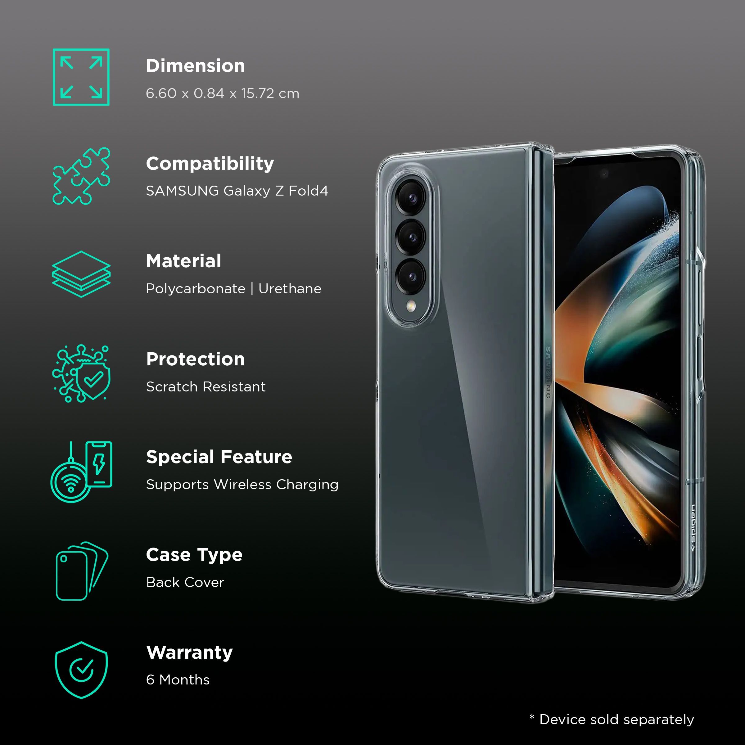 Spigen Air Skin Polycarbonate & Urethane Back Cover for SAMSUNG Galaxy Z Fold4 (Supports Wireless Charging, Crystal Clear) Spigen Air Skin Polycarbonate & Urethane Back Cover for SAMSUNG Galaxy Z Fold4 (Supports Wireless Charging, Crystal Clear)_2