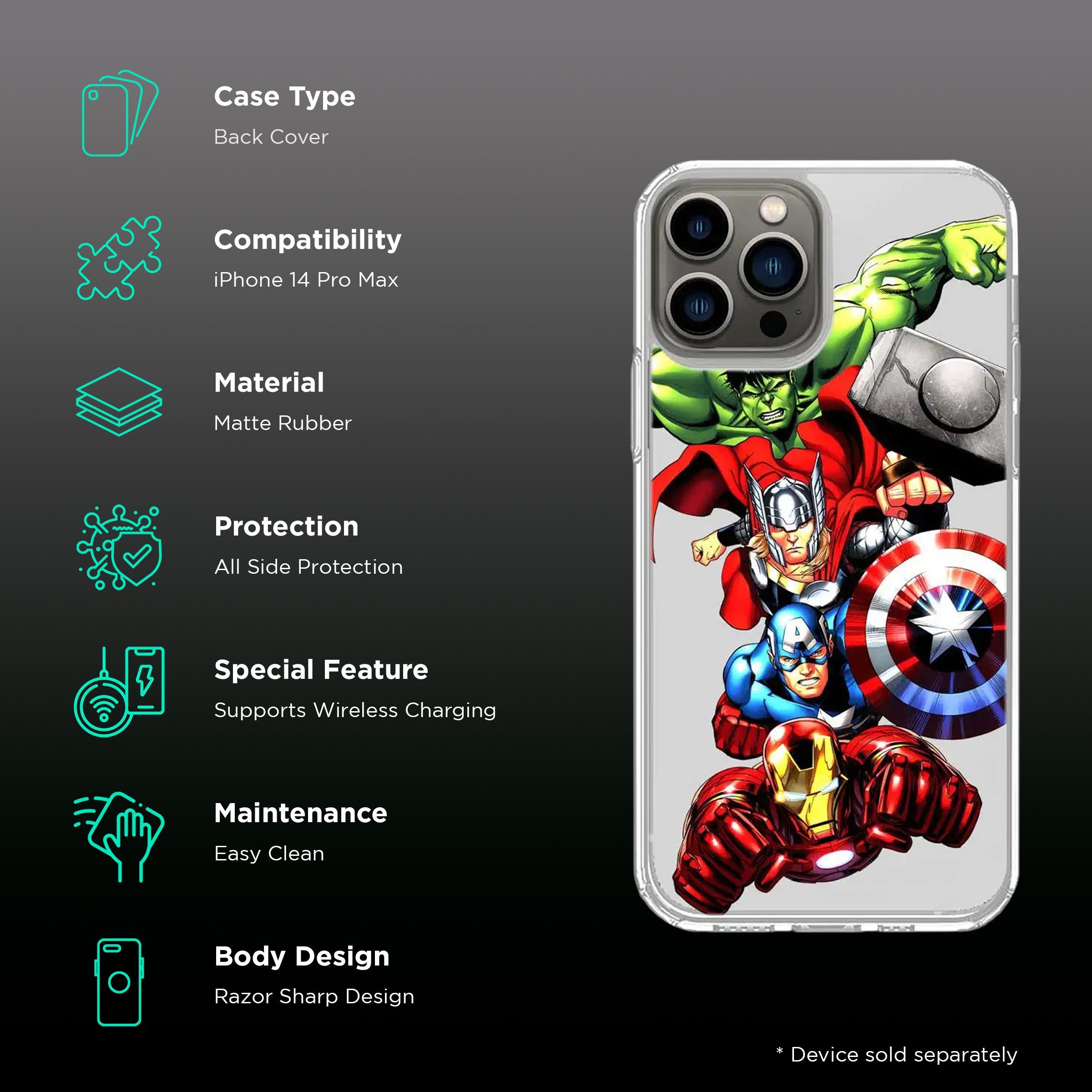 Macmerise Avengers Fury Matte Rubber Back Cover for Apple iPhone 14 Pro Max (Supports Wireless Charging, Multi Color)_2