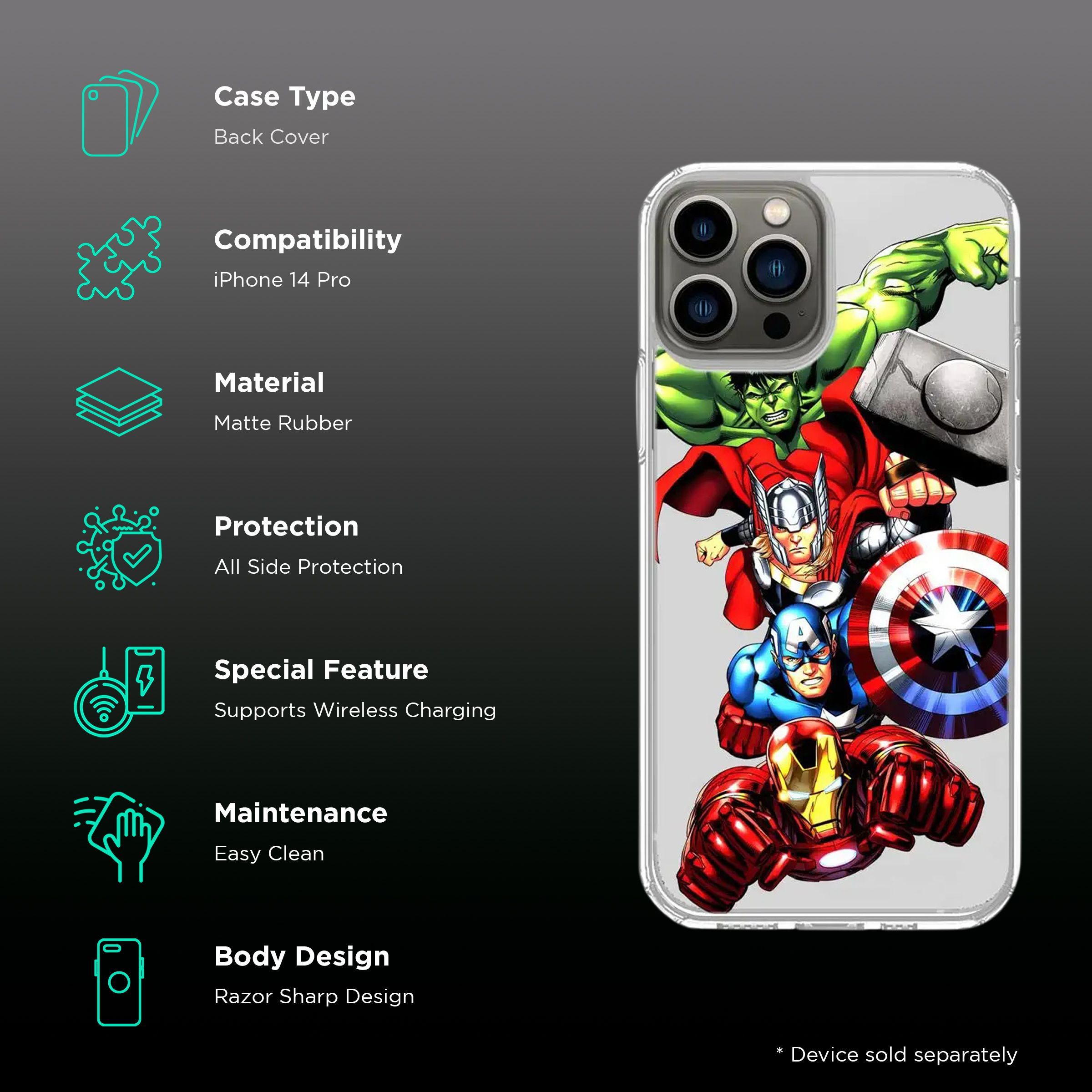 Macmerise Avengers Fury Matte Rubber Back Cover for Apple iPhone 14 Pro (Supports Wireless Charging, Multi Color)_2