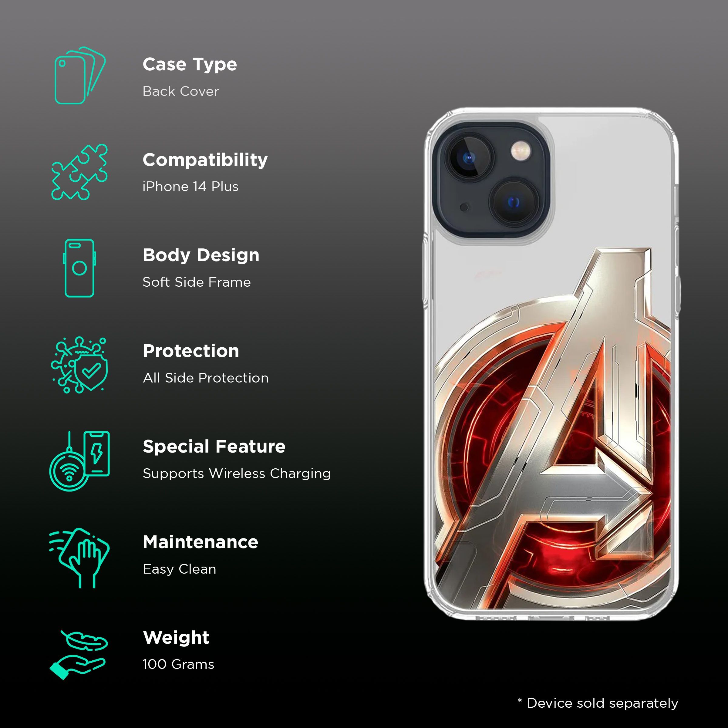 Macmerise Avengers Version 2 Back Cover for Apple iPhone 14 Plus (Supports Wireless Charging, Multi Color)_2