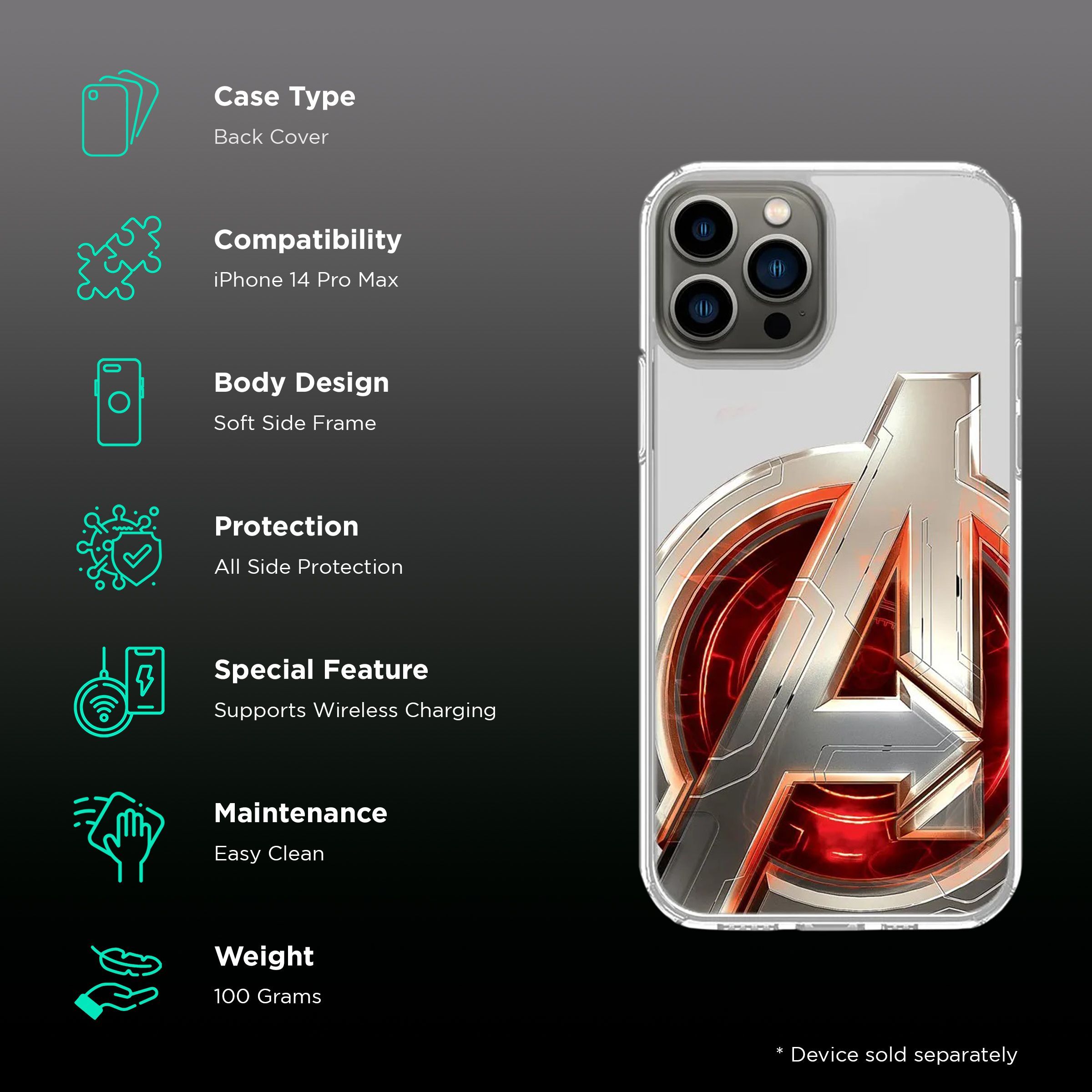 Macmerise Avengers Version 2 Back Cover for Apple iPhone 14 Pro Max (Supports Wireless Charging, Multi Color)_2