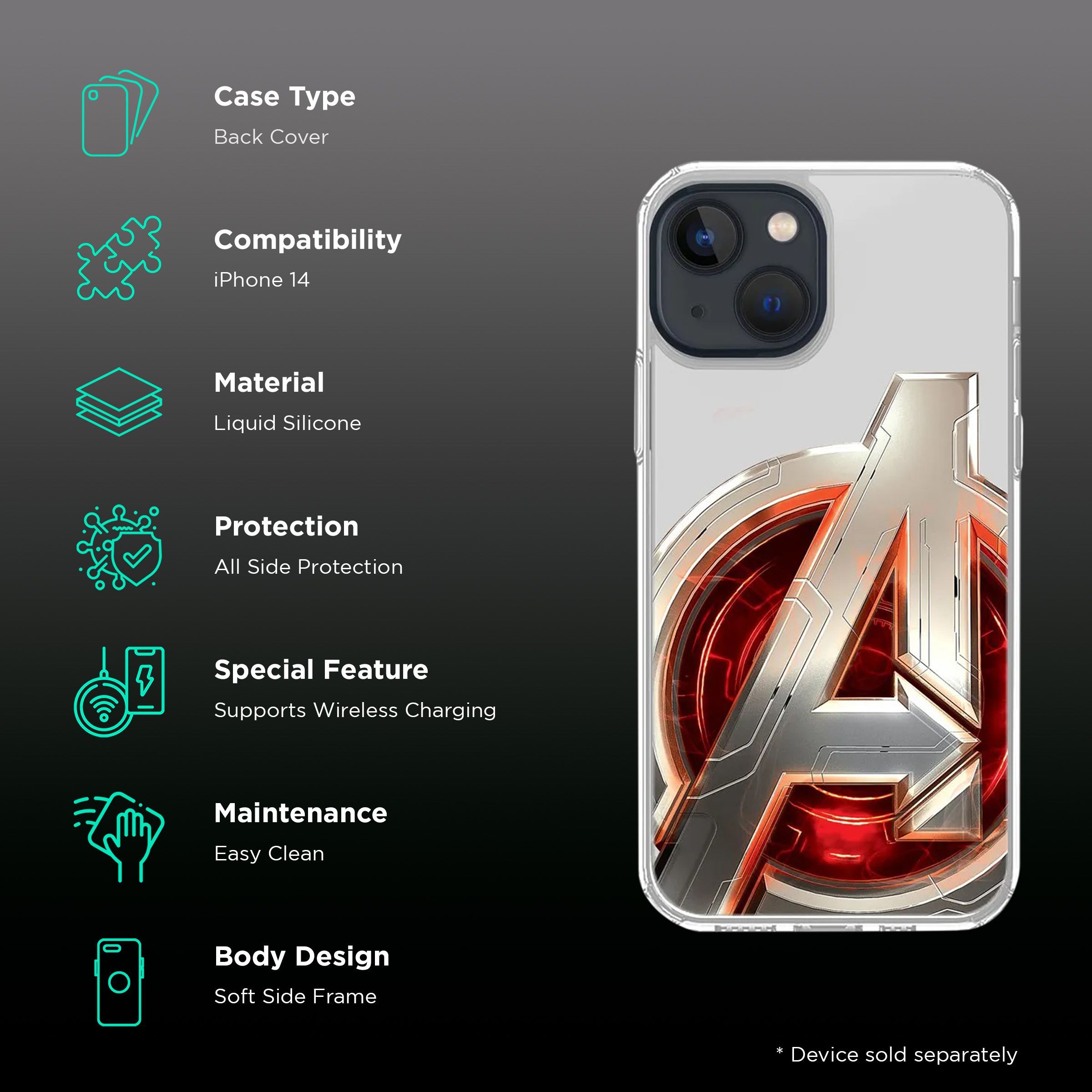 Macmerise Avengers Version 2 Liquid Silicone Back Cover for Apple iPhone 14 (Supports Wireless Charging, Multi Color)_2