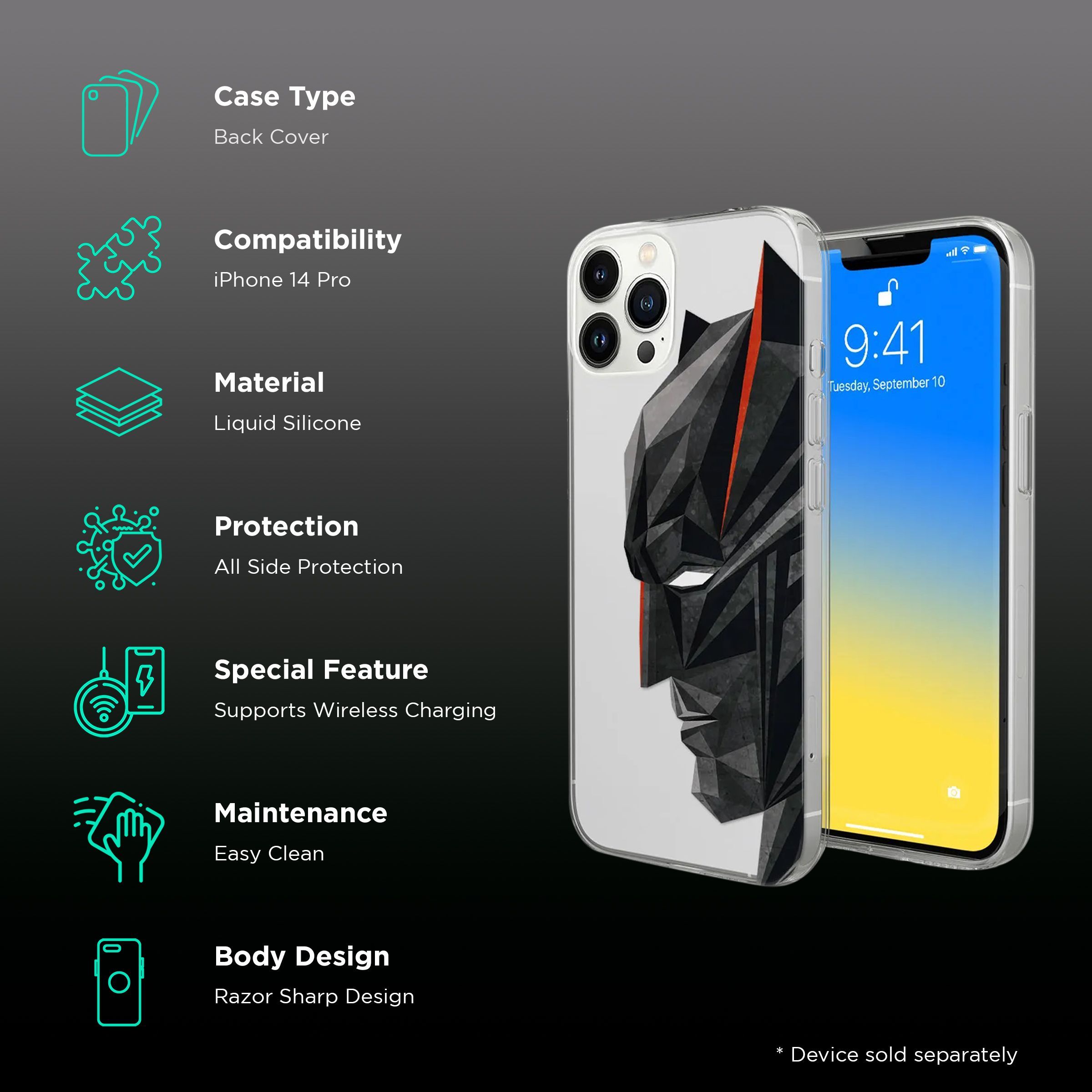 Macmerise Batman Geometric Liquid Silicone Back Cover for Apple iPhone 14 Pro (Supports Wireless Charging, Multi Color)_2