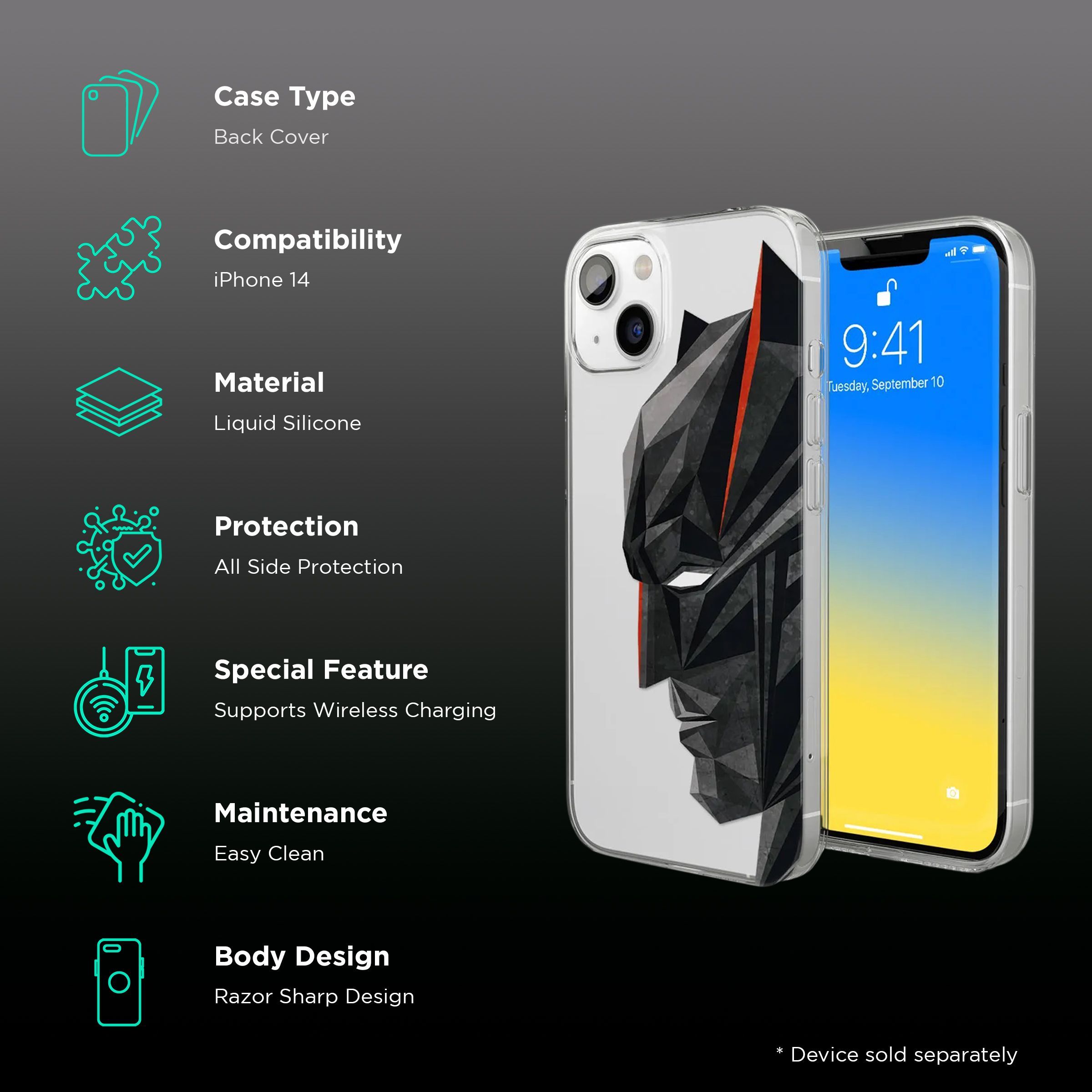 Macmerise Batman Geometric Liquid Silicone Back Cover for Apple iPhone 14 (Supports Wireless Charging, Multi Color)_2