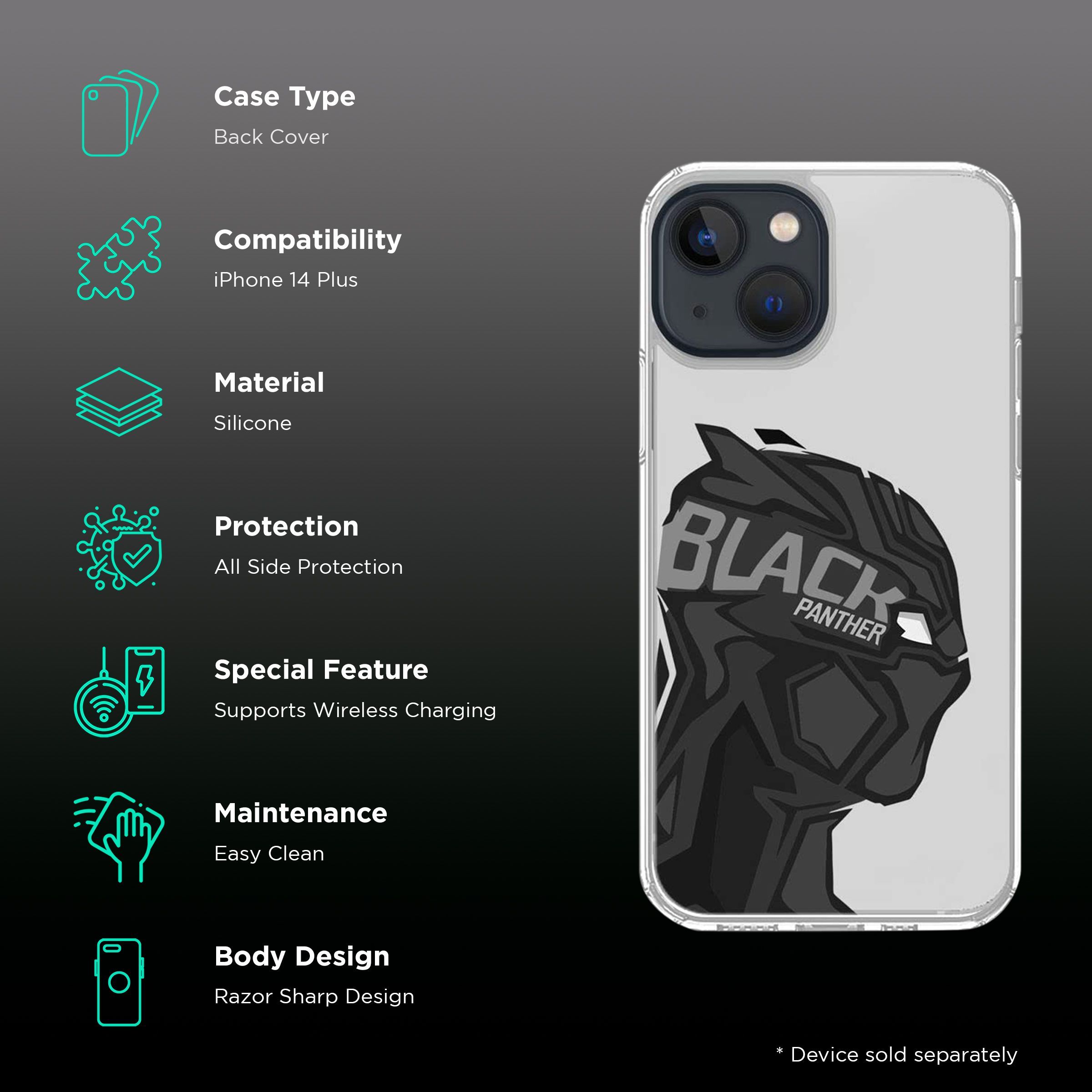 Macmerise Black Panther Art Silicone Back Cover for Apple iPhone 14 Plus (Supports Wireless Charging, Multi Color)_2