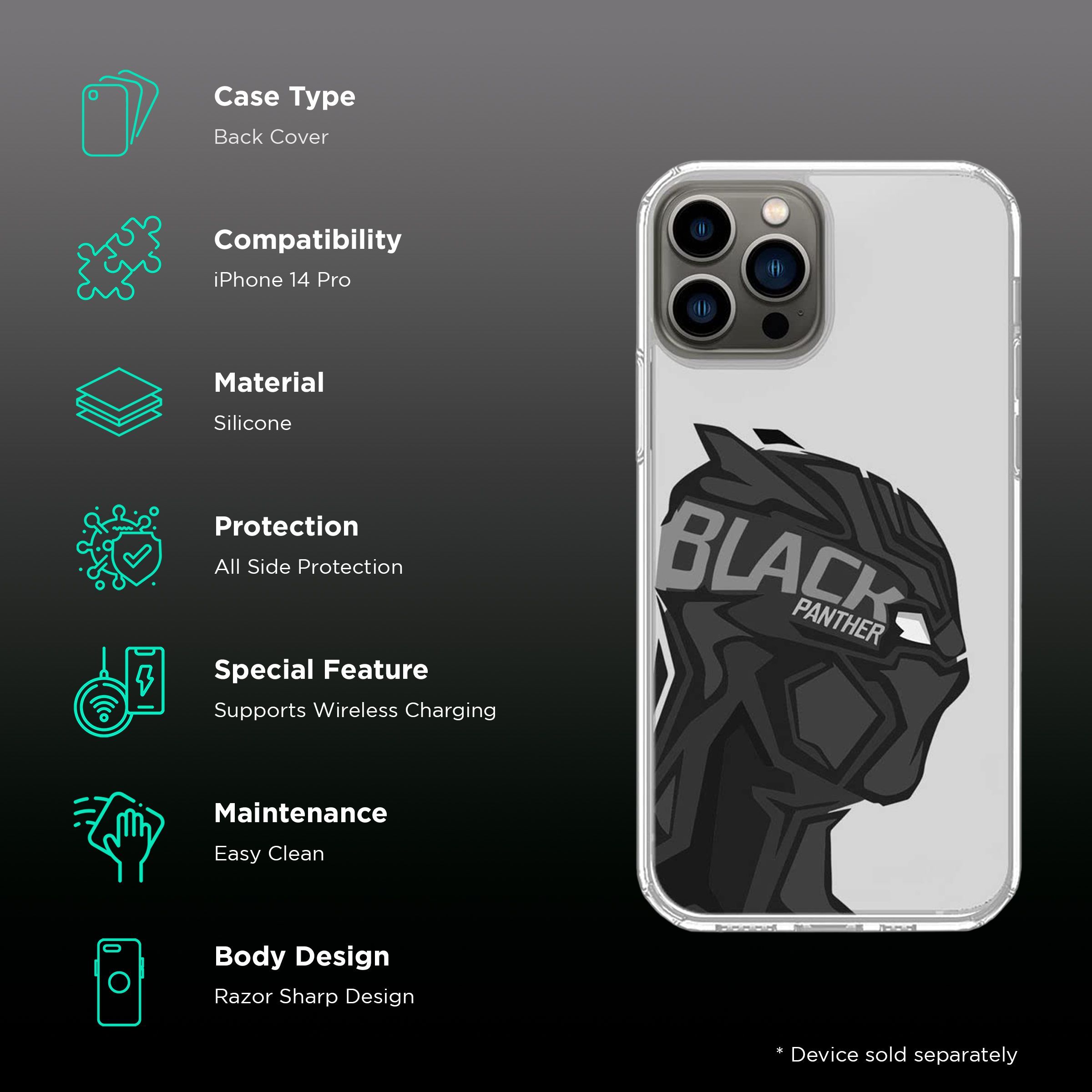 Macmerise Black Panther Art Silicone Back Cover for Apple iPhone 14 Pro (Supports Wireless Charging, Multi Color)_2
