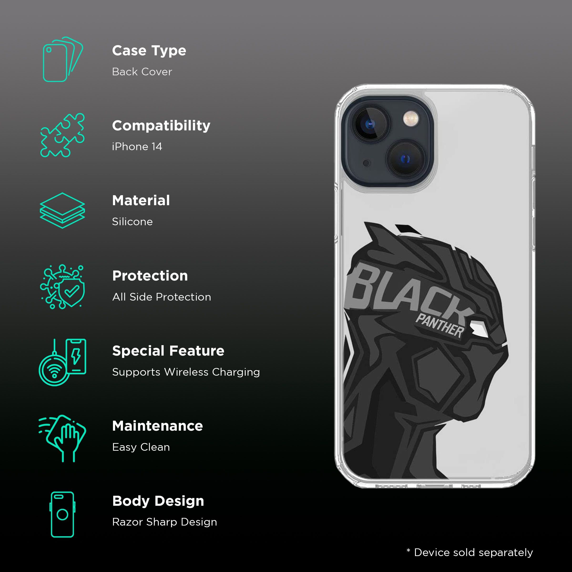 Macmerise Black Panther Art Silicone Back Cover for Apple iPhone 14 (Supports Wireless Charging, Multi Color)_2