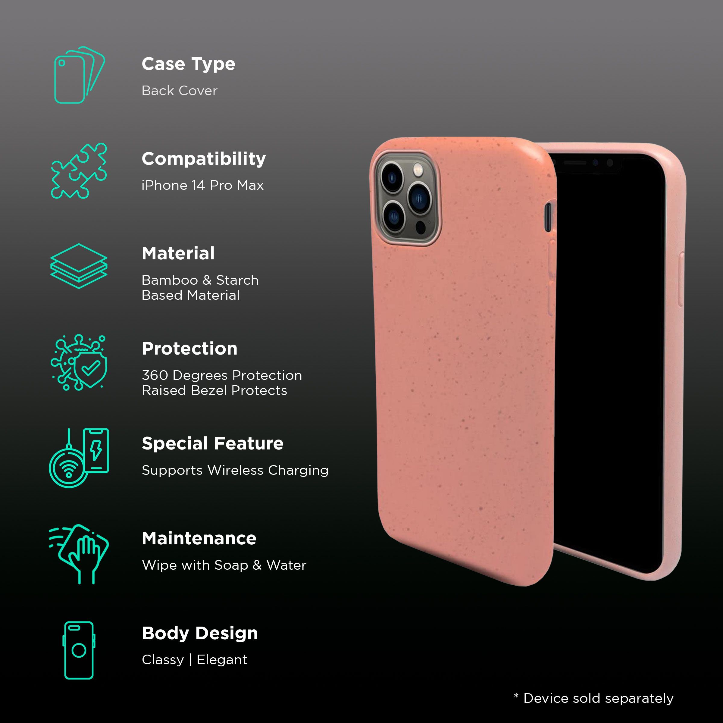 Macmerise Eco-ver Soft Bamboo & Starch Based Material Back Cover for Apple iPhone 14 Pro Max (Supports Wireless Charging, Blush Pink)_2