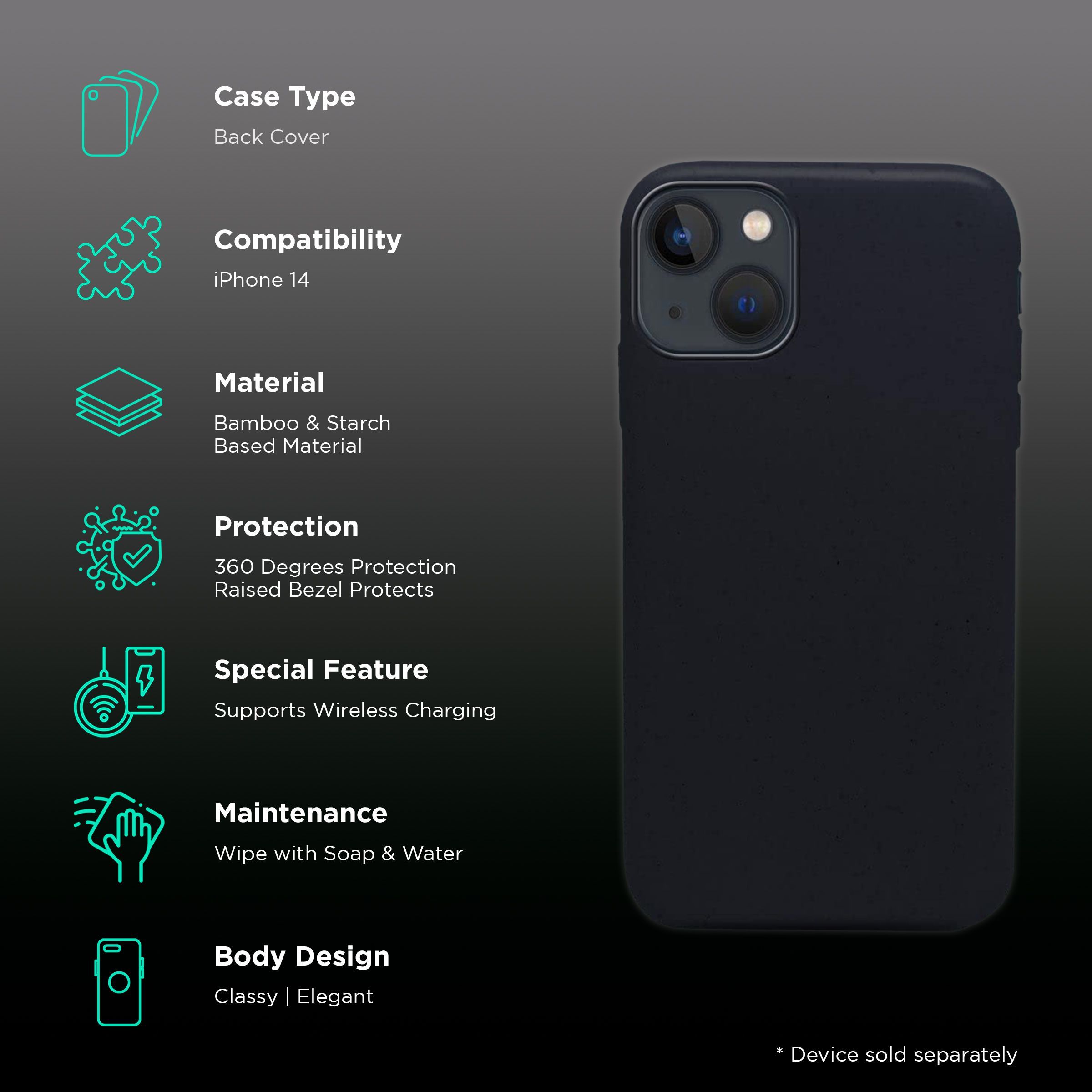 Macmerise Eco-ver Soft Bamboo & Starch Based Material Back Cover for Apple iPhone 14 (Supports Wireless Charging, Bold Black) Macmerise Eco-ver Soft Bamboo & Starch Based Material Back Cover for Apple iPhone 14 (Supports Wireless Charging, Bold Black)_2