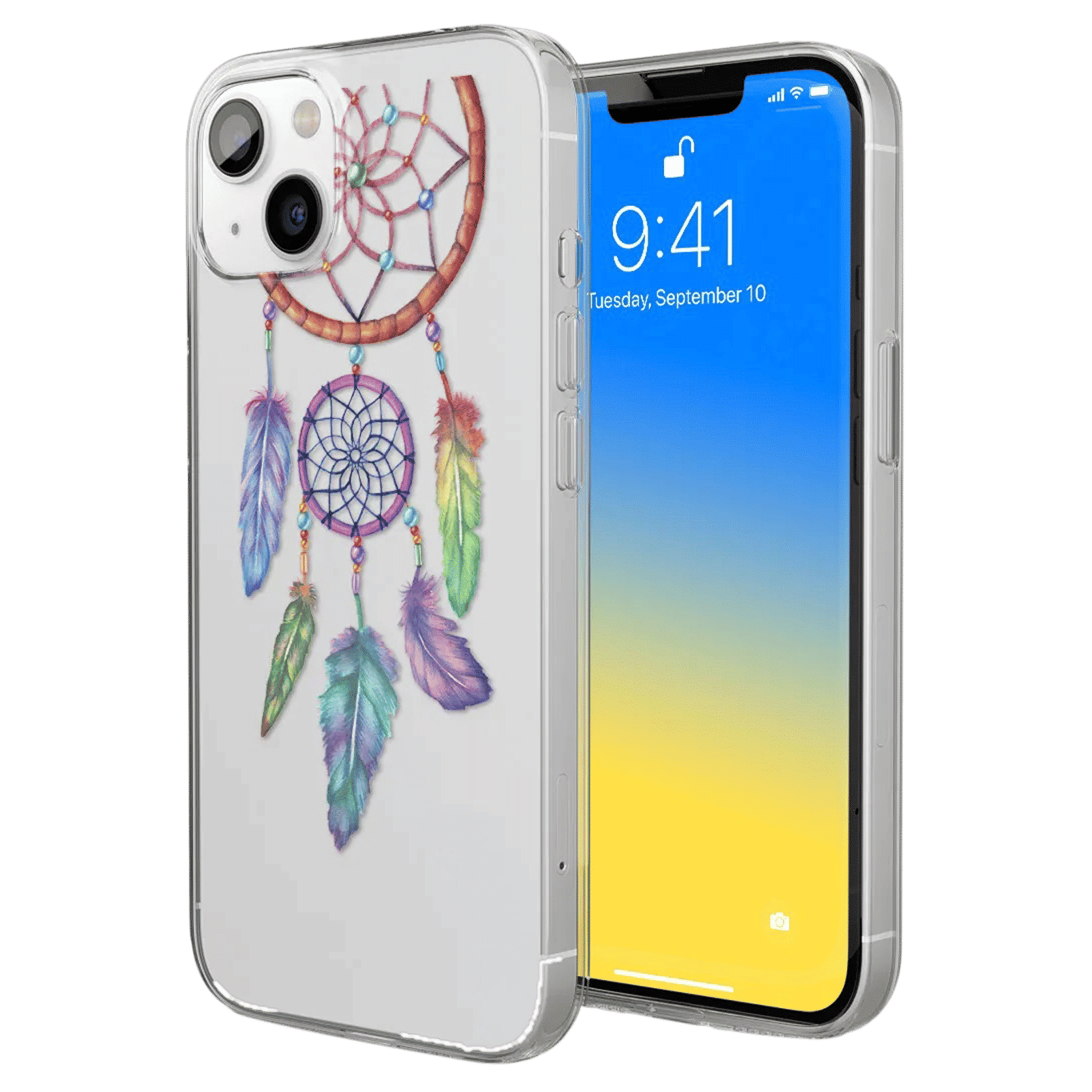 Macmerise Dream Catcher Feathers Liquid Silicone Back Cover for Apple iPhone 14 Plus (Supports Wireless Charging, Multi Color)_1