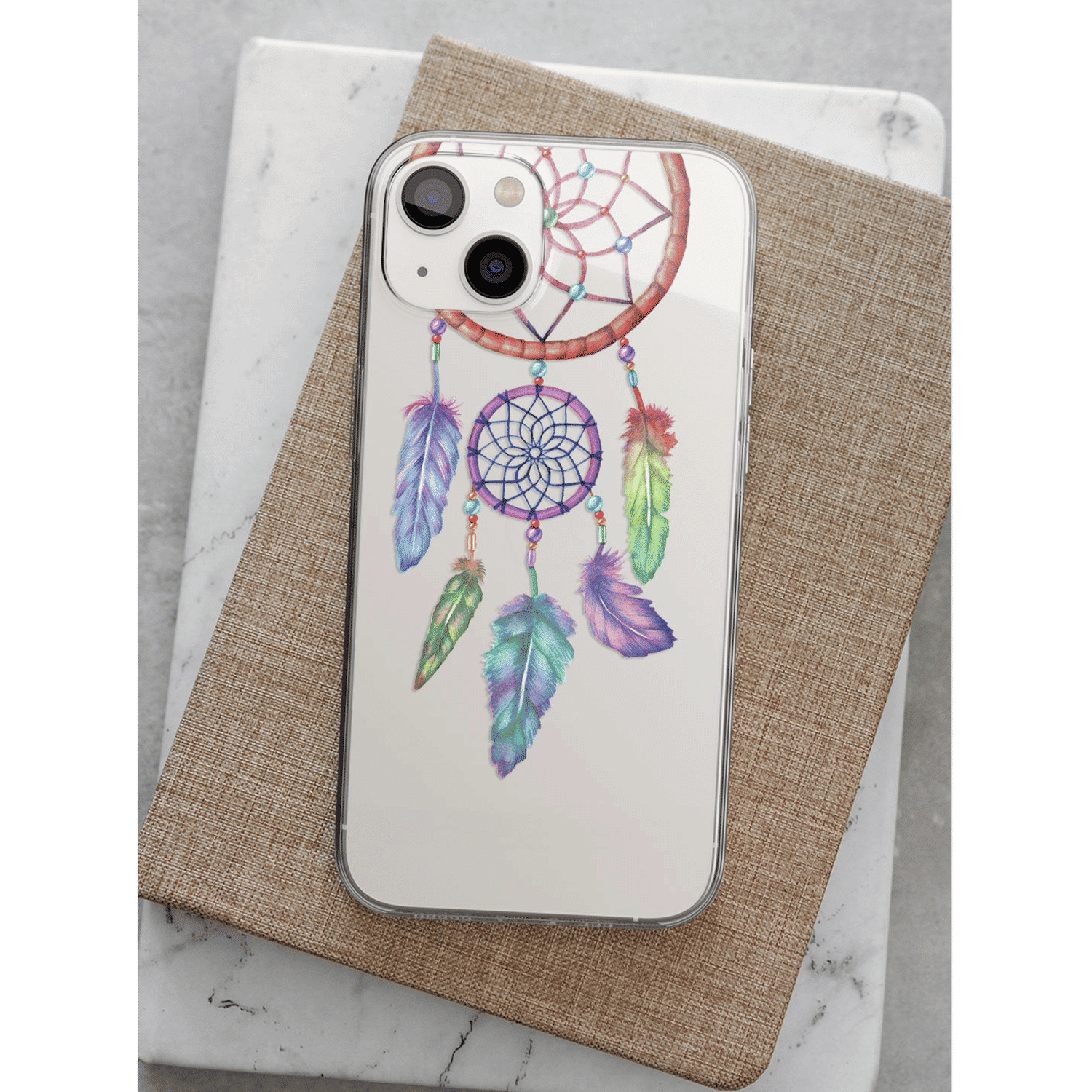 Macmerise Dream Catcher Feathers Liquid Silicone Back Cover for Apple iPhone 14 Plus (Supports Wireless Charging, Multi Color)_4