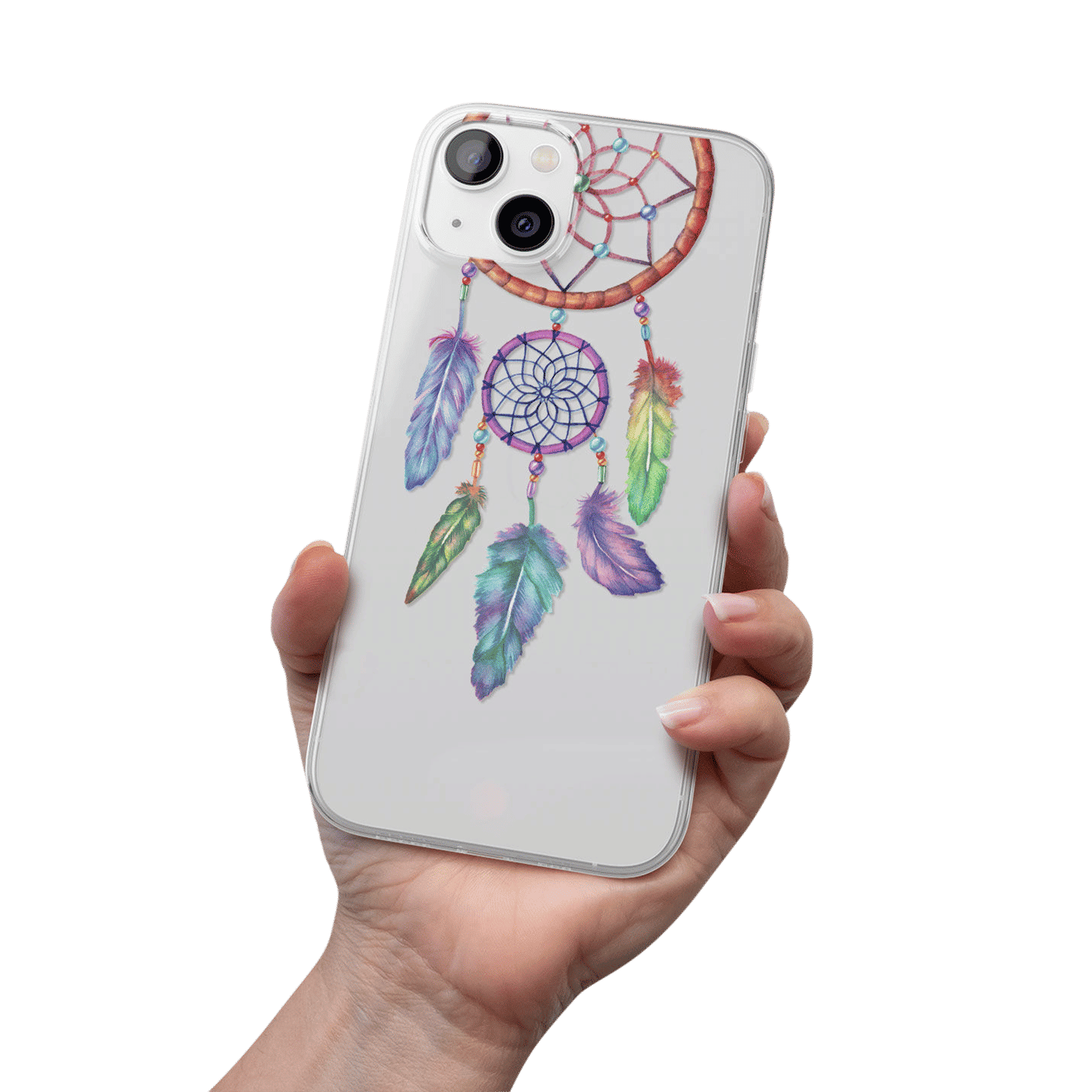 Macmerise Dream Catcher Feathers Liquid Silicone Back Cover for Apple iPhone 14 Plus (Supports Wireless Charging, Multi Color)_6