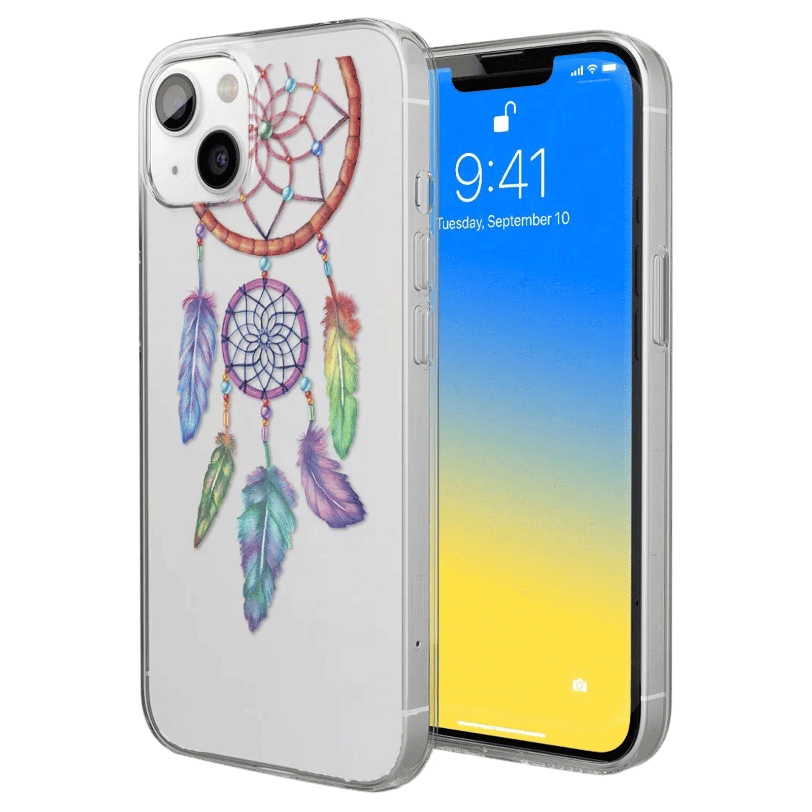 Macmerise Dream Catcher Feathers Liquid Silicone Back Cover for Apple iPhone 14 (Supports Wireless Charging, Multi Color)_1