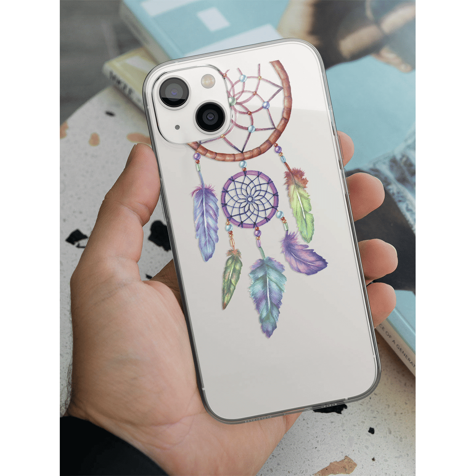 Macmerise Dream Catcher Feathers Liquid Silicone Back Cover for Apple iPhone 14 (Supports Wireless Charging, Multi Color)_5