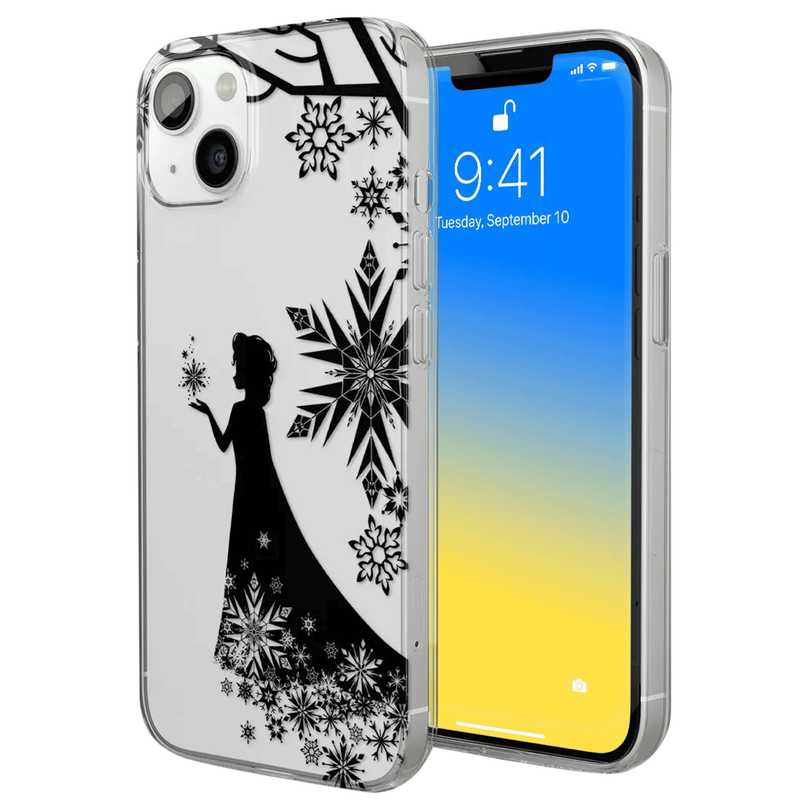 Macmerise Elsa Silhouette Silicone Back Cover for Apple iPhone 14 (Supports Wireless Charging, Clear Black)_1