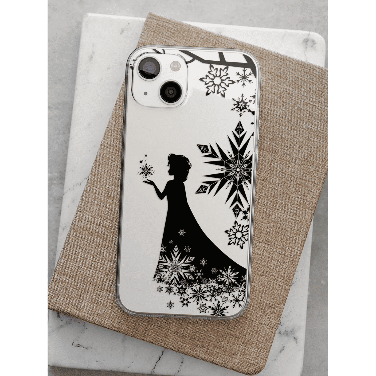 Macmerise Elsa Silhouette Silicone Back Cover for Apple iPhone 14 (Supports Wireless Charging, Clear Black)_5