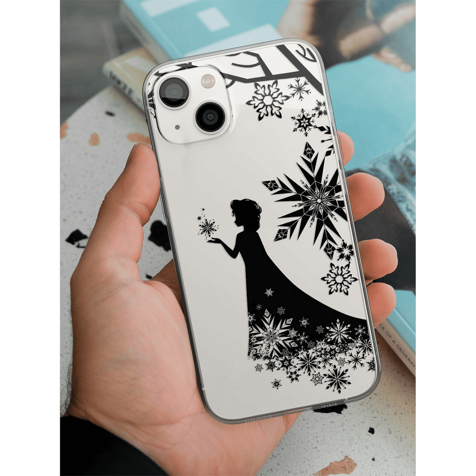 Macmerise Elsa Silhouette Silicone Back Cover for Apple iPhone 14 (Supports Wireless Charging, Clear Black)_6