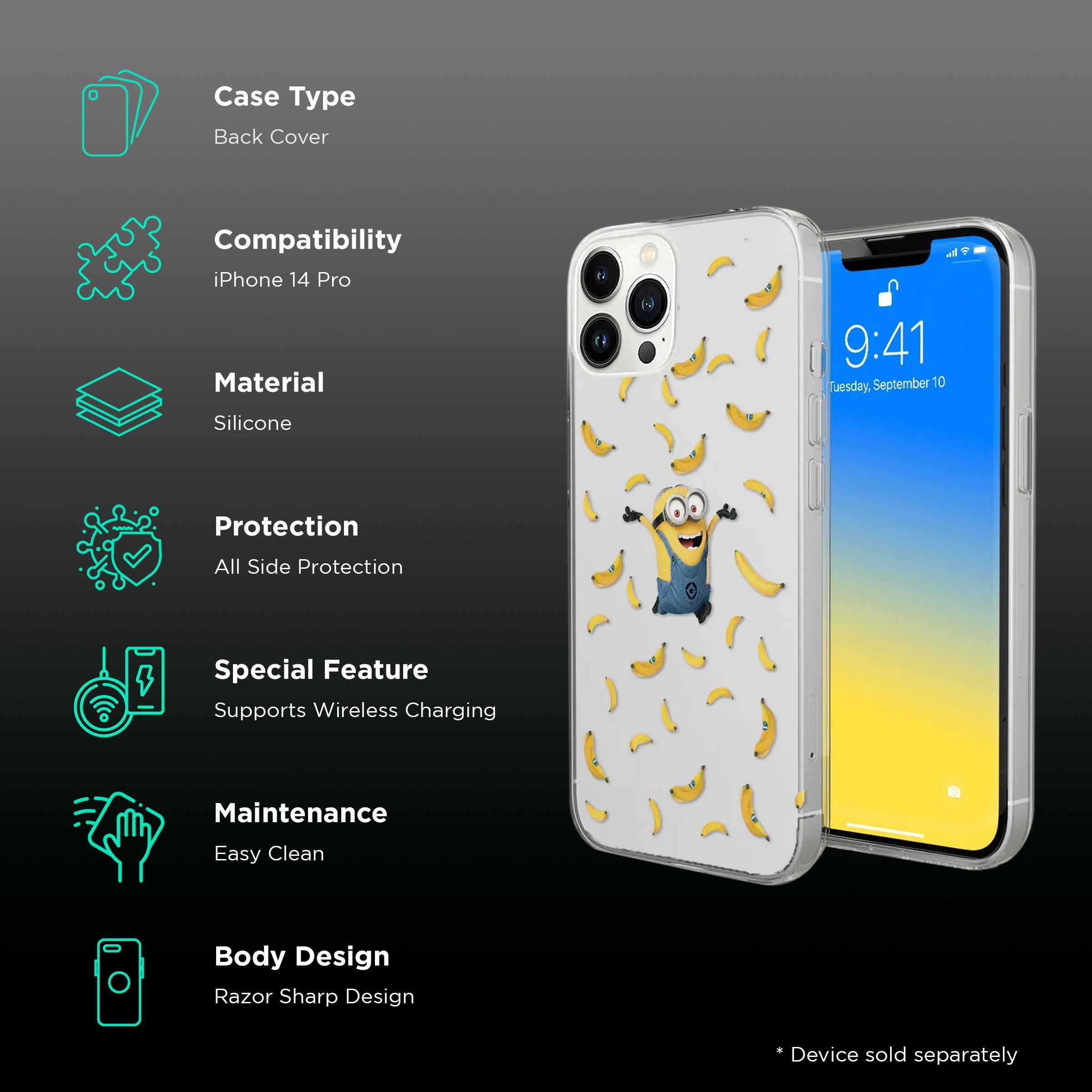 Macmerise Go Bananas Silicone Back Cover for Apple iPhone 14 Pro (Supports Wireless Charging, Multi Color) Macmerise Go Bananas Silicone Back Cover for Apple iPhone 14 Pro (Supports Wireless Charging, Multi Color)_2