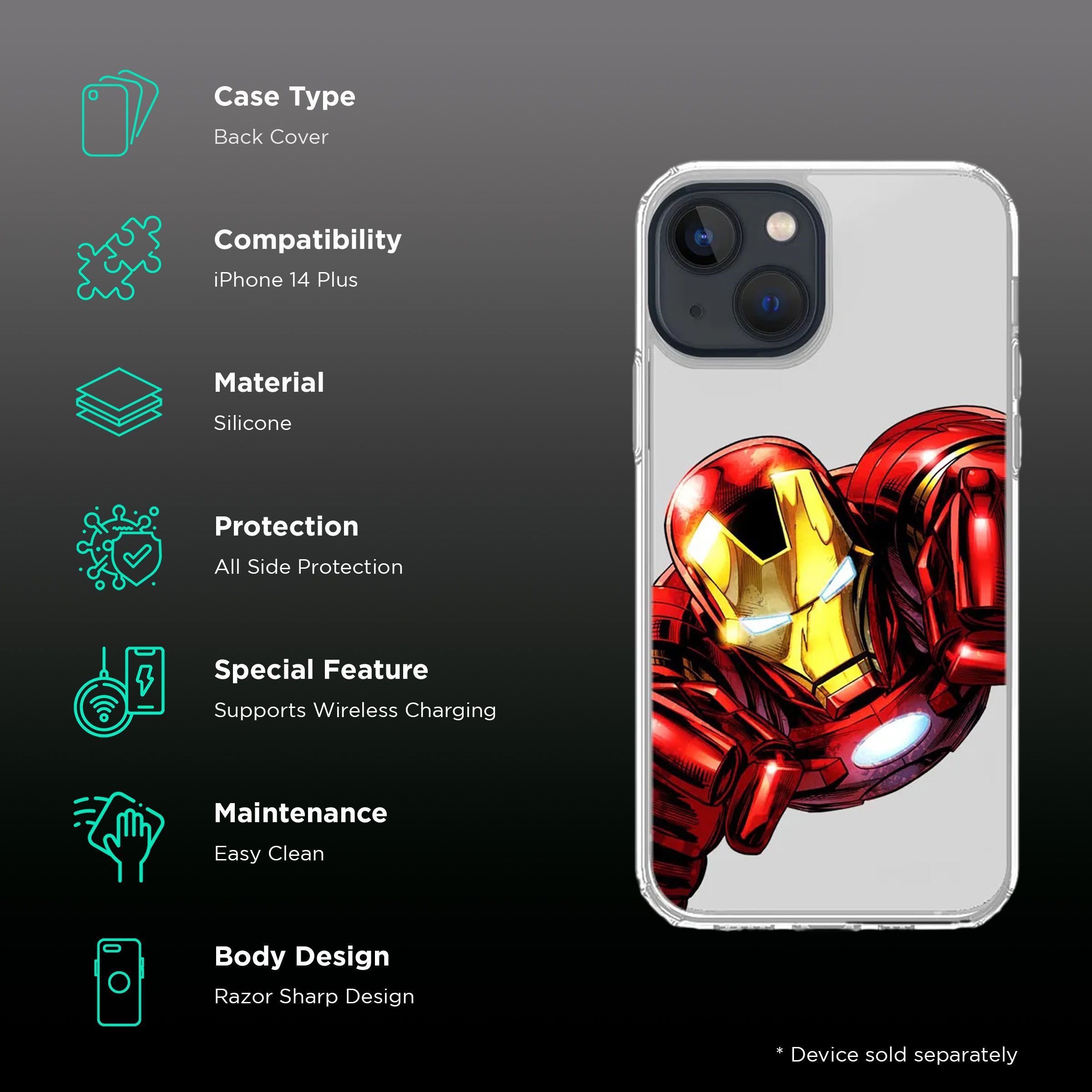 Macmerise Ironvenger Silicone Back Cover for Apple iPhone 14 Plus (Supports Wireless Charging, Multi Color)_2
