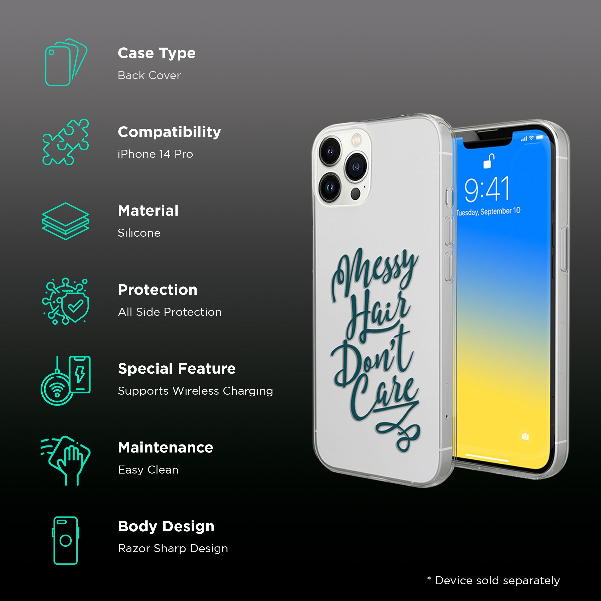 Macmerise Messy Hair Dont Care Silicone Back Cover for Apple iPhone 14 Pro (Supports Wireless Charging, Clear)_2