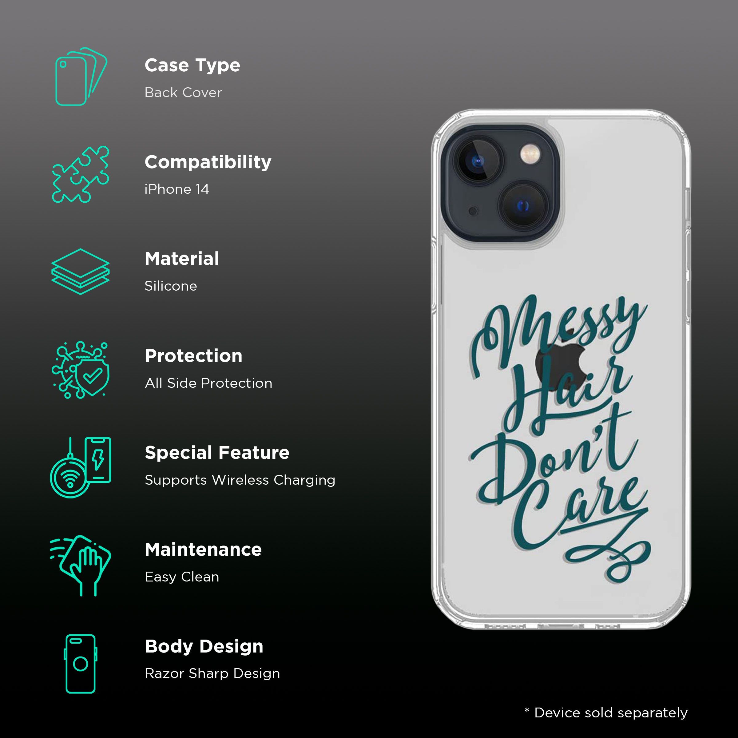Macmerise Messy Hair Dont Care Silicone Back Cover for Apple iPhone 14 (Supports Wireless Charging, Clear)_2