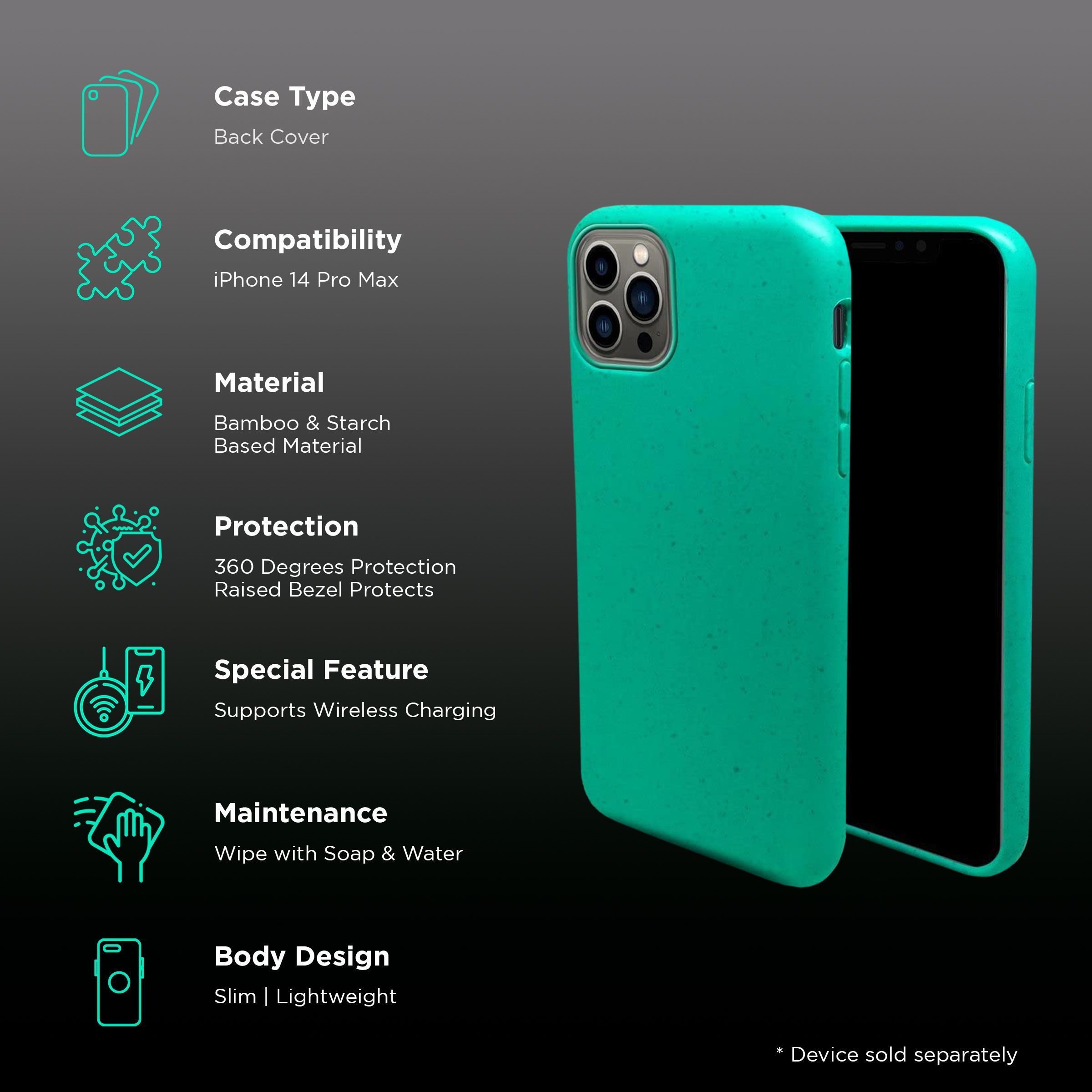 Macmerise Eco-ver Soft Bamboo & Starch Based Material Back Cover for Apple iPhone 14 Pro Max (Supports Wireless Charging, Mint Green)_2