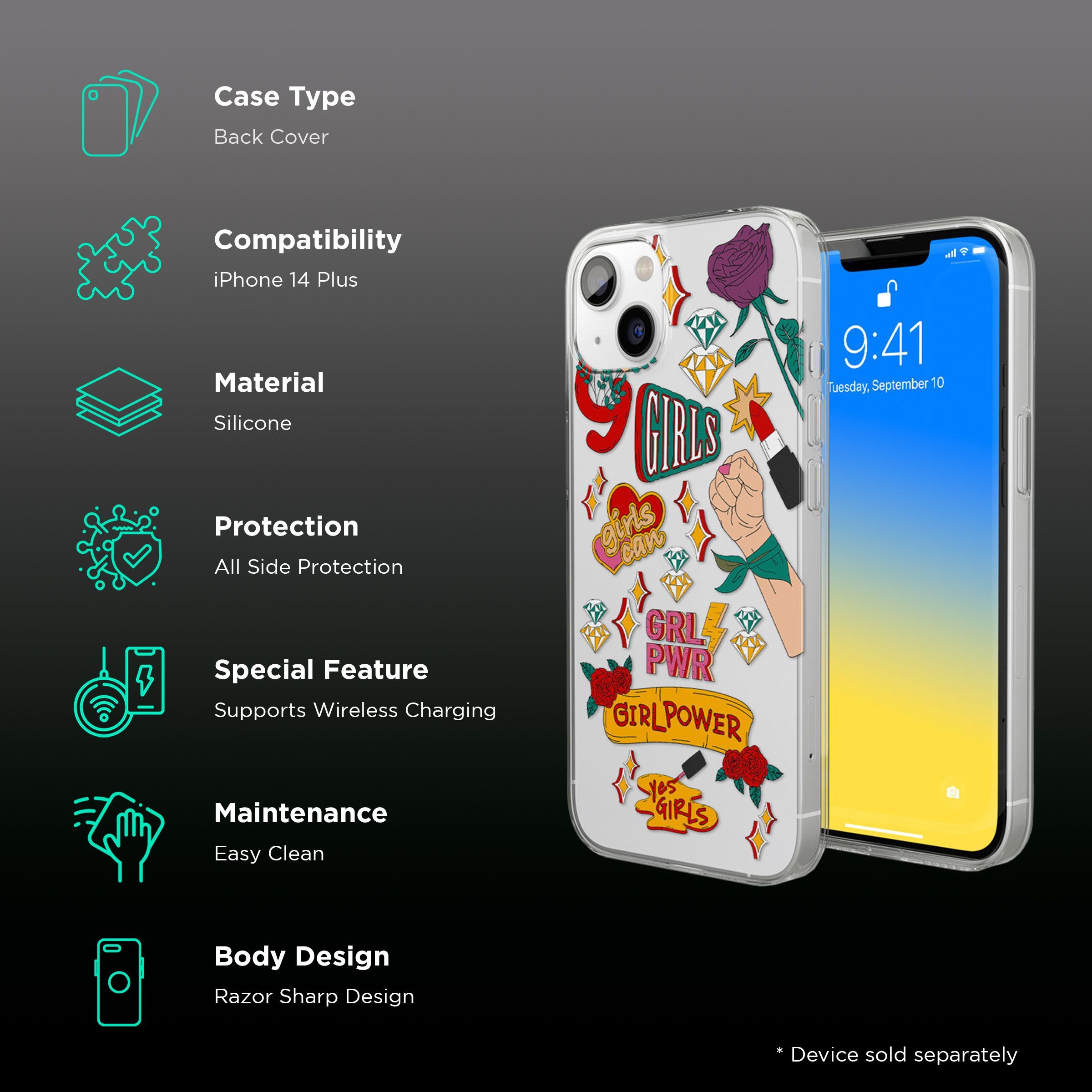 Macmerise SK Girl Power Silicone Back Cover for Apple iPhone 14 Plus (Supports Wireless Charging, Multi Color)_2