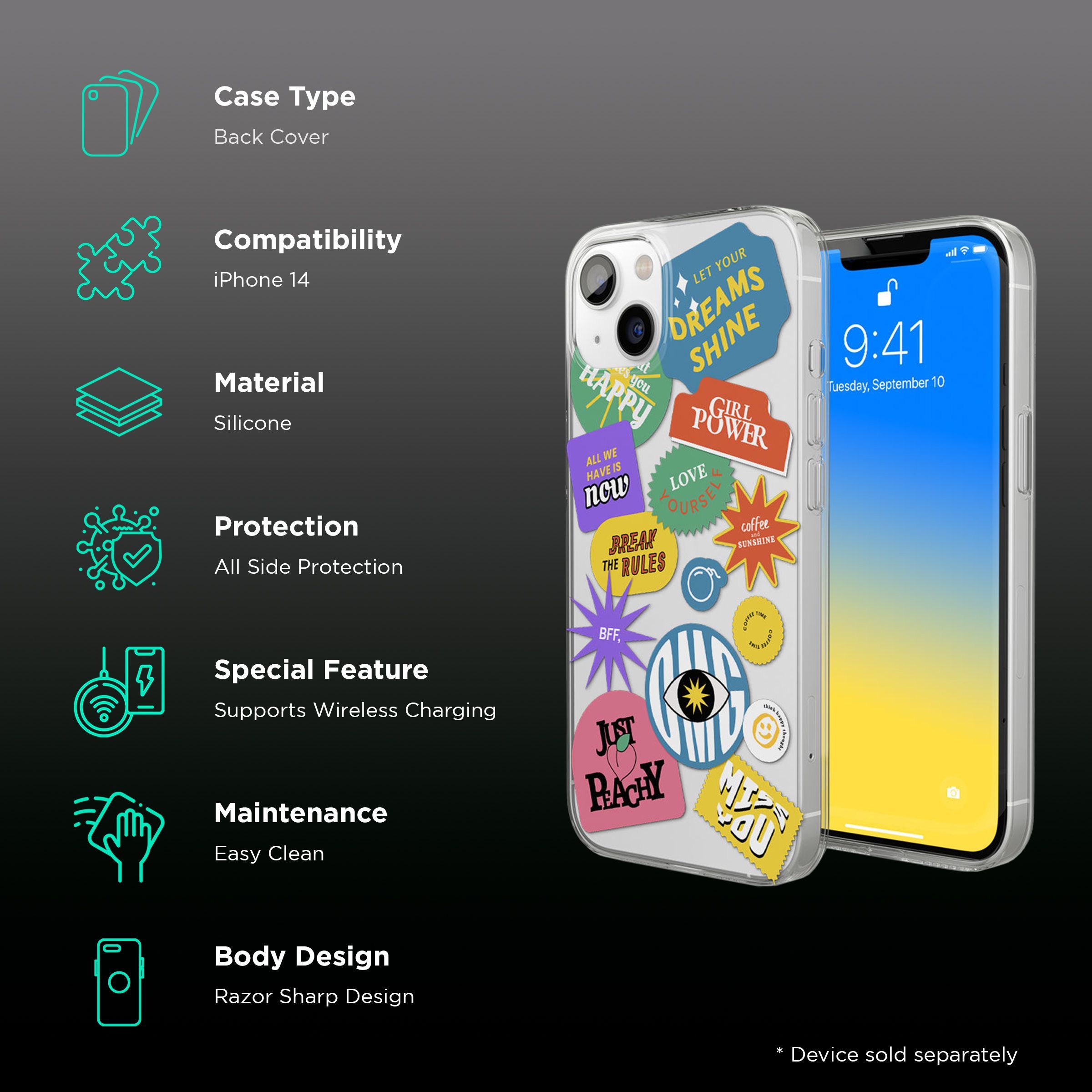 Macmerise SK Sassy Girl Silicone Back Cover for Apple iPhone 14 (Supports Wireless Charging, Multi Color)_2