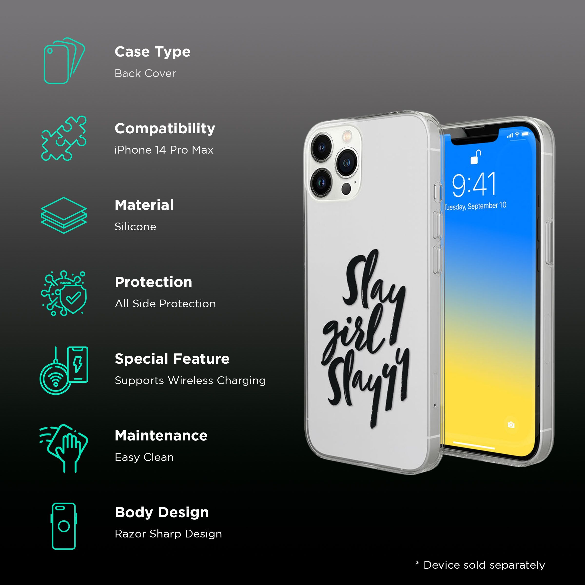 Macmerise Slay Girl Slay Silicone Back Cover for Apple iPhone 14 Pro Max (Supports Wireless Charging, Clear)_2