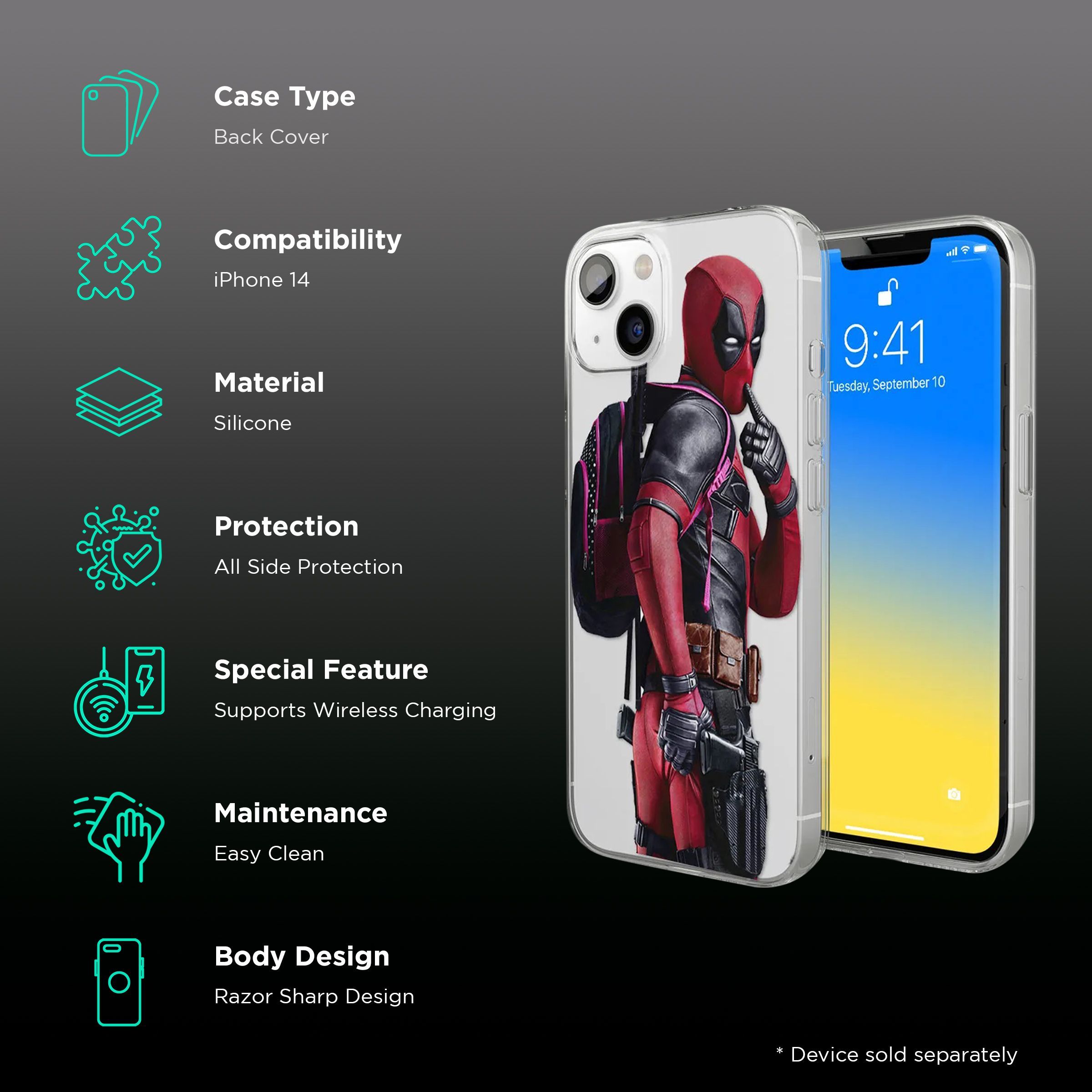Macmerise Smart Ass Deadpool Silicone Back Cover for Apple iPhone 14 (Supports Wireless Charging, Multi Color)_2