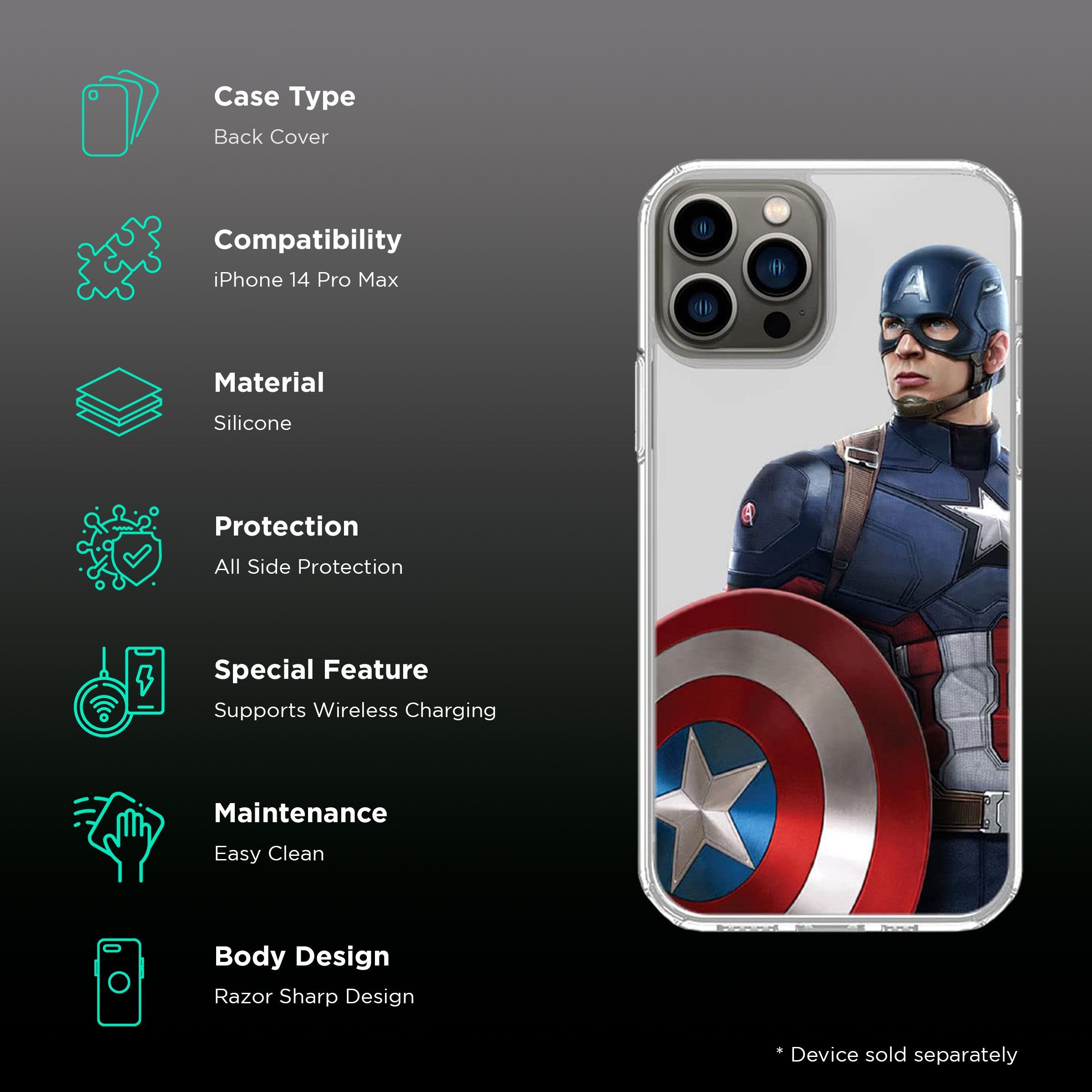 Macmerise Team Blue Captain Silicone Back Cover for Apple iPhone 14 Pro Max (Supports Wireless Charging, Multi Color)_2