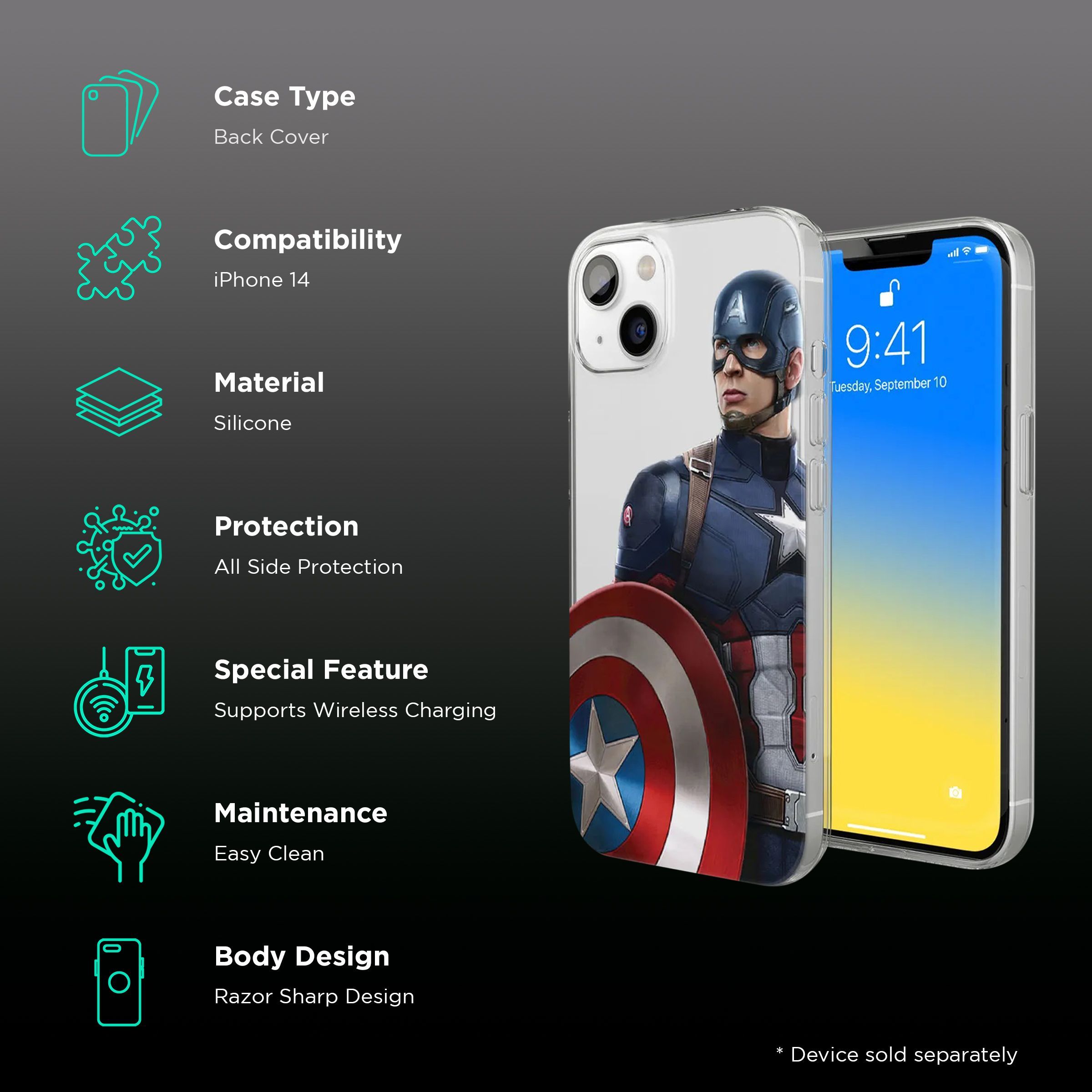 Macmerise Team Blue Captain Silicone Back Cover for Apple iPhone 14 (Supports Wireless Charging, Multi Color)_2
