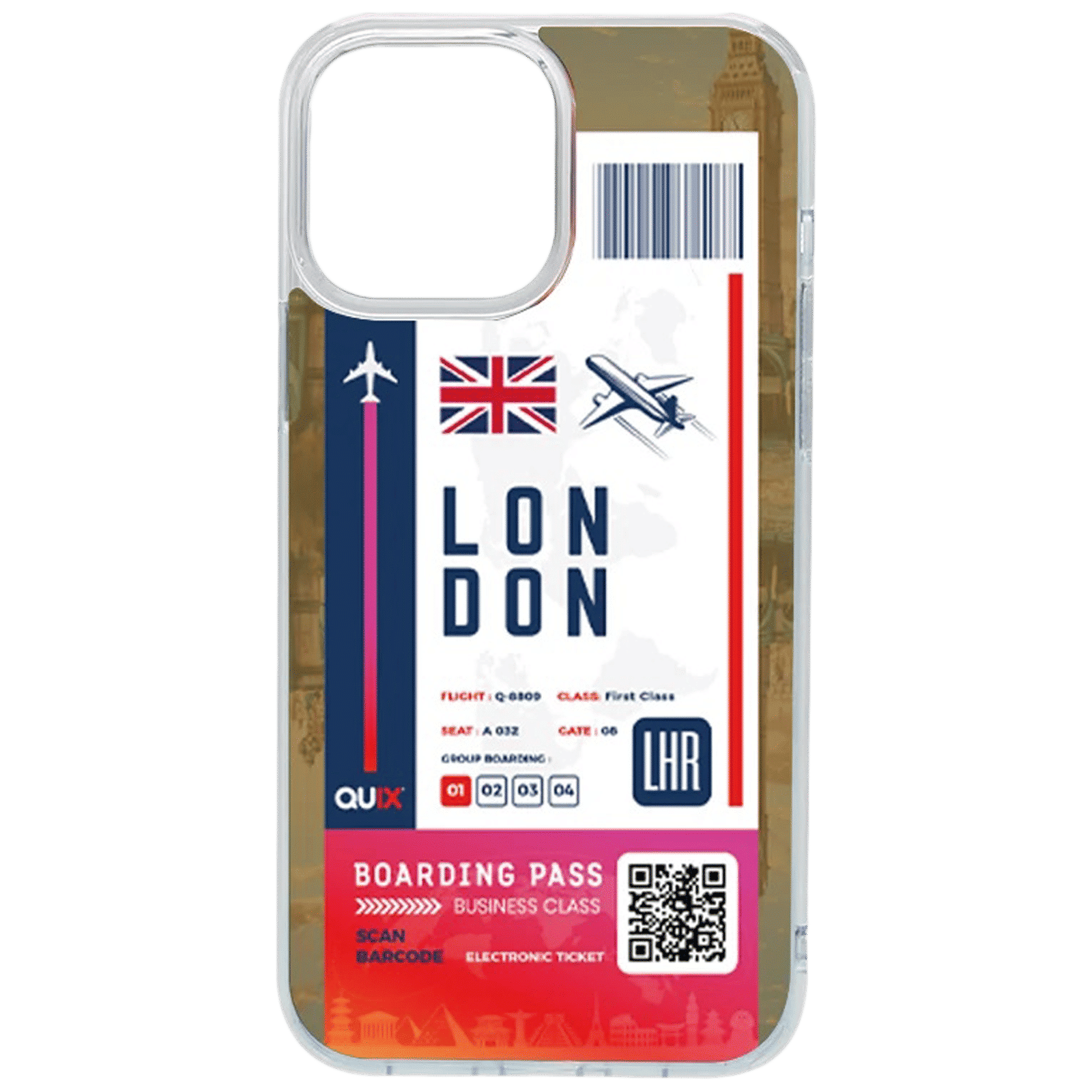 QUIX London Boarding Pass TPU Back Cover for Apple iPhone 14 (Supports Wireless Charging, Multi Color)_1