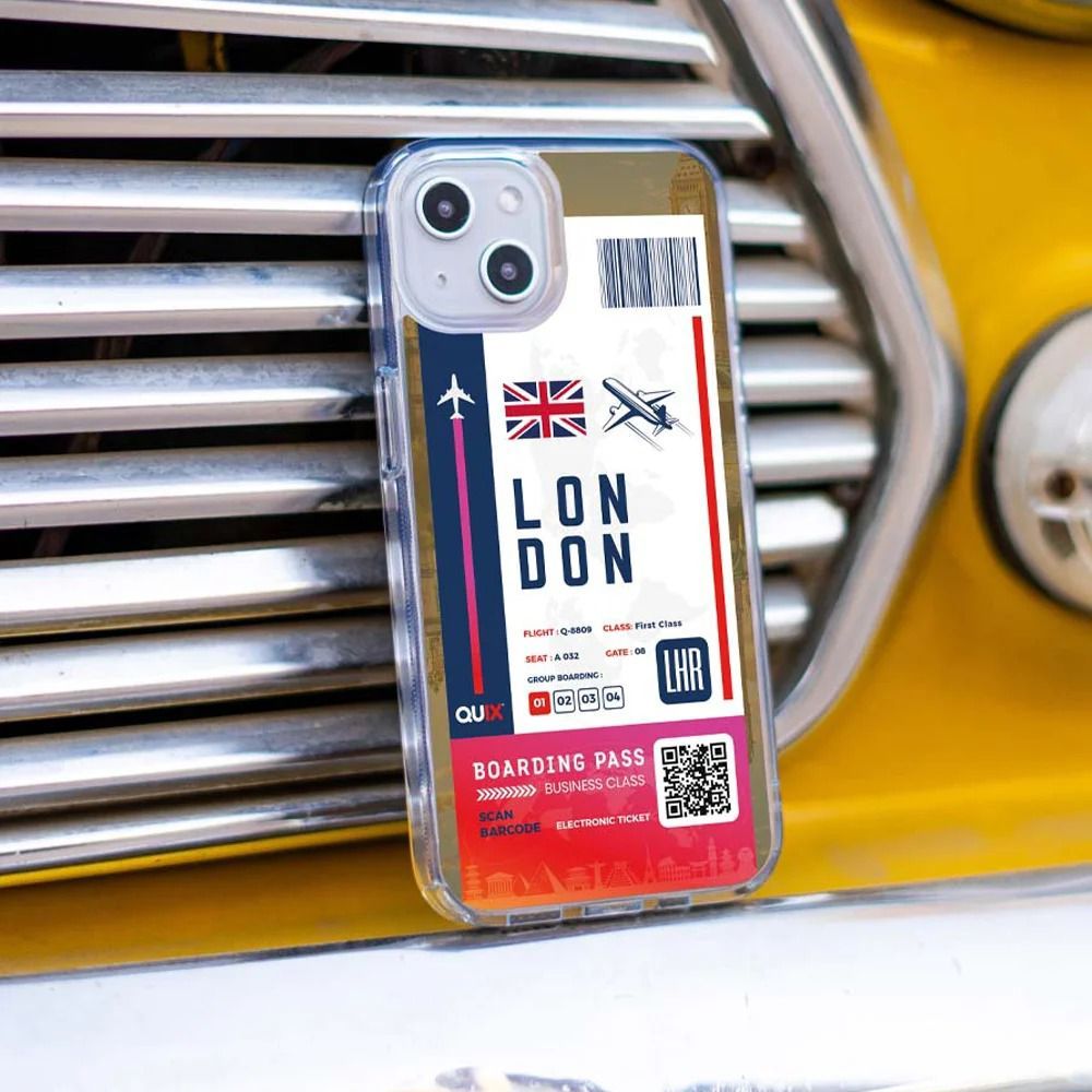 QUIX London Boarding Pass TPU Back Cover for Apple iPhone 14 (Supports Wireless Charging, Multi Color)_3