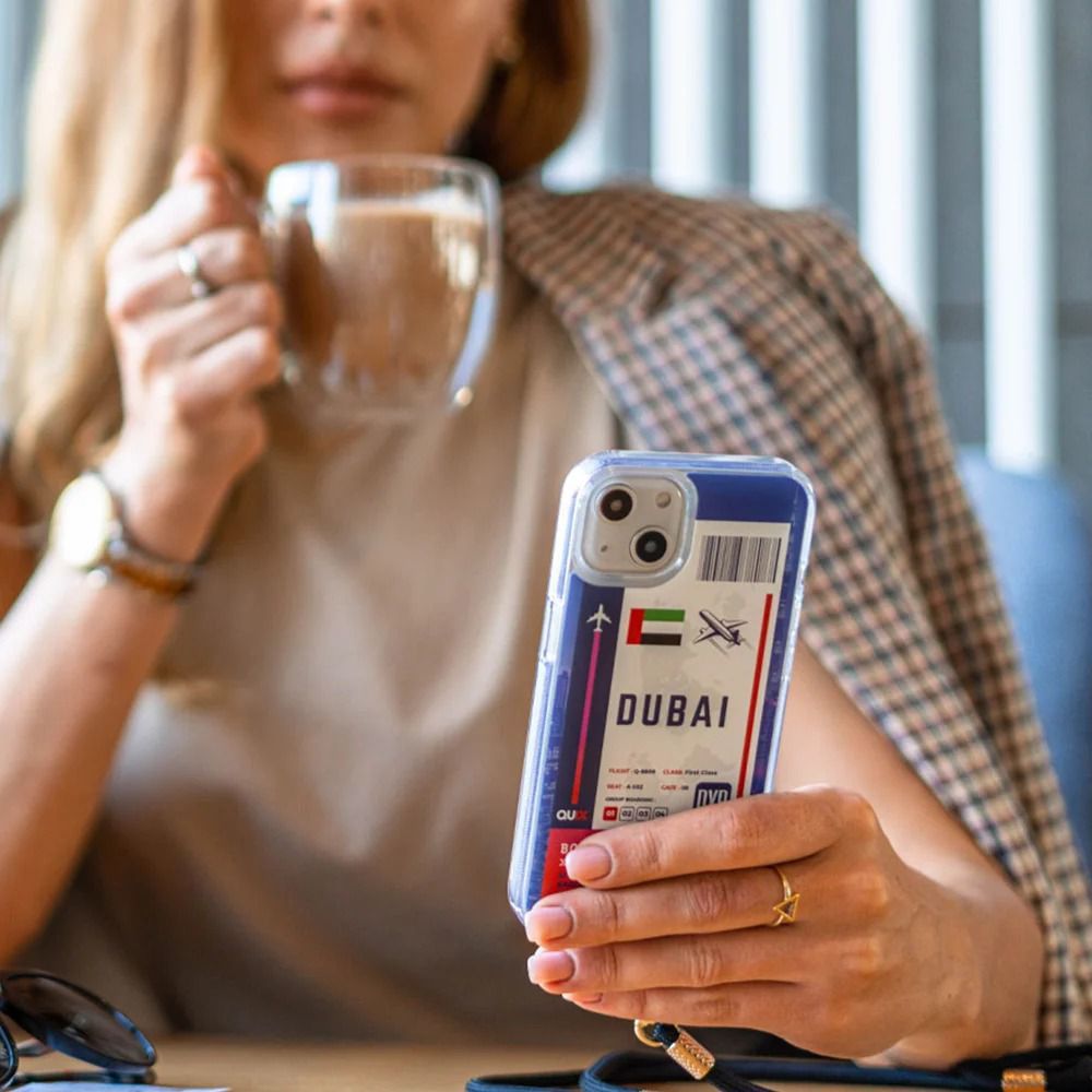 QUIX Dubai Boarding Pass TPU Back Cover for Apple iPhone 14 (Supports Wireless Charging, Multi Color)_3