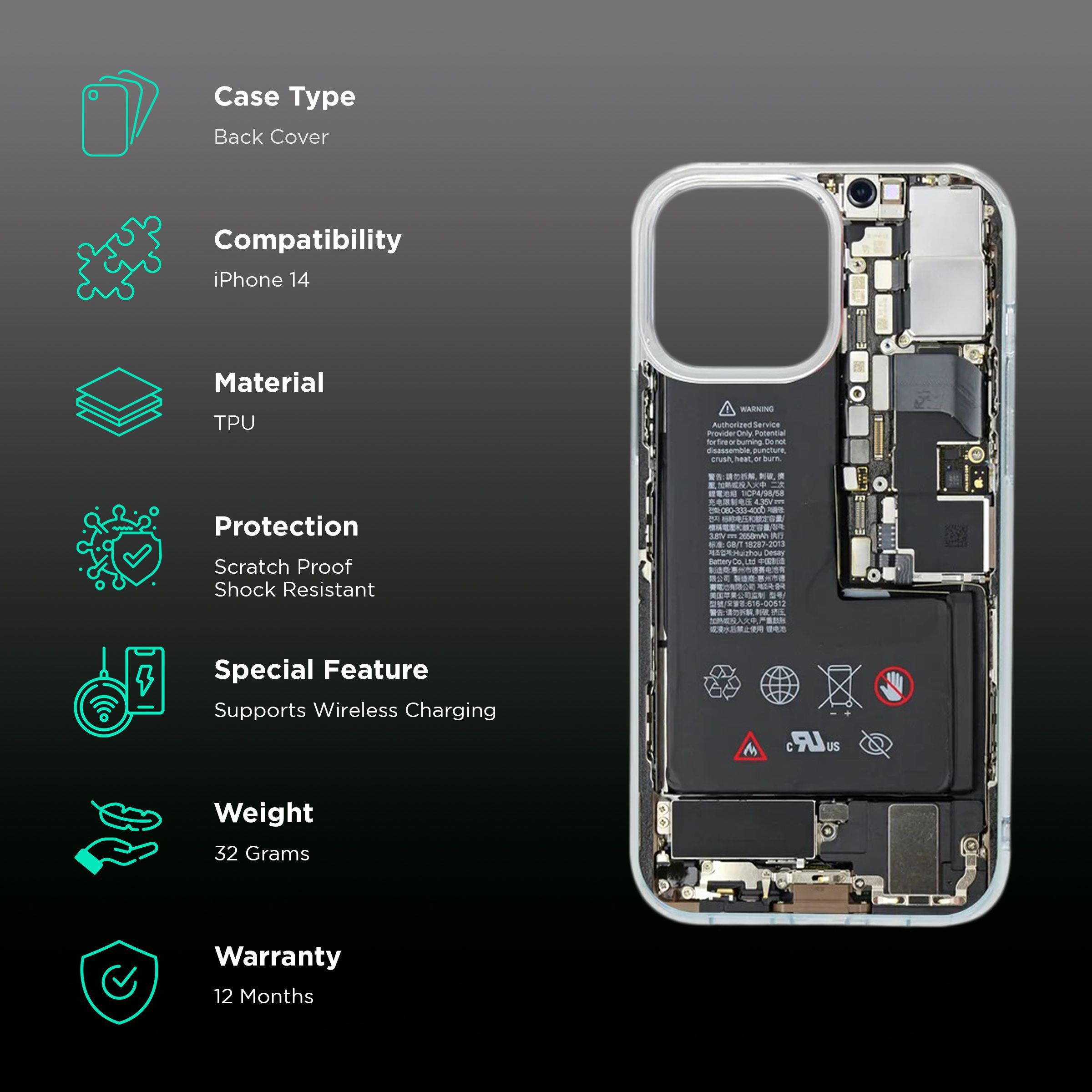 QUIX X-Ray Stylish Soft TPU Back Cover for Apple iPhone 14 (Supports Wireless Charging, Multi Color)_2