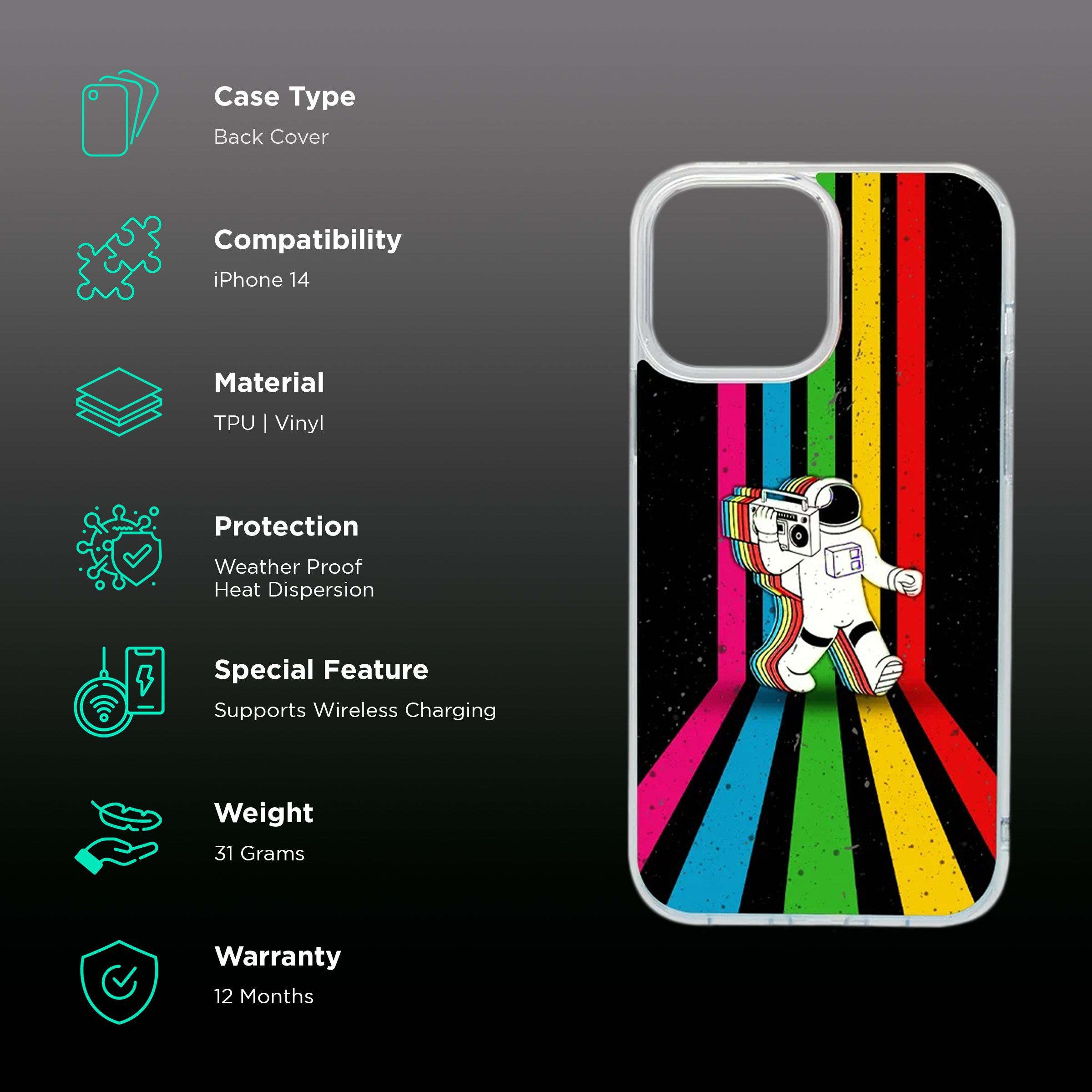 QUIX Retro Astronaut Stylish Skin TPU & Vinyl Back Cover for Apple iPhone 14 (Supports Wireless Charging, Multi Color)_2