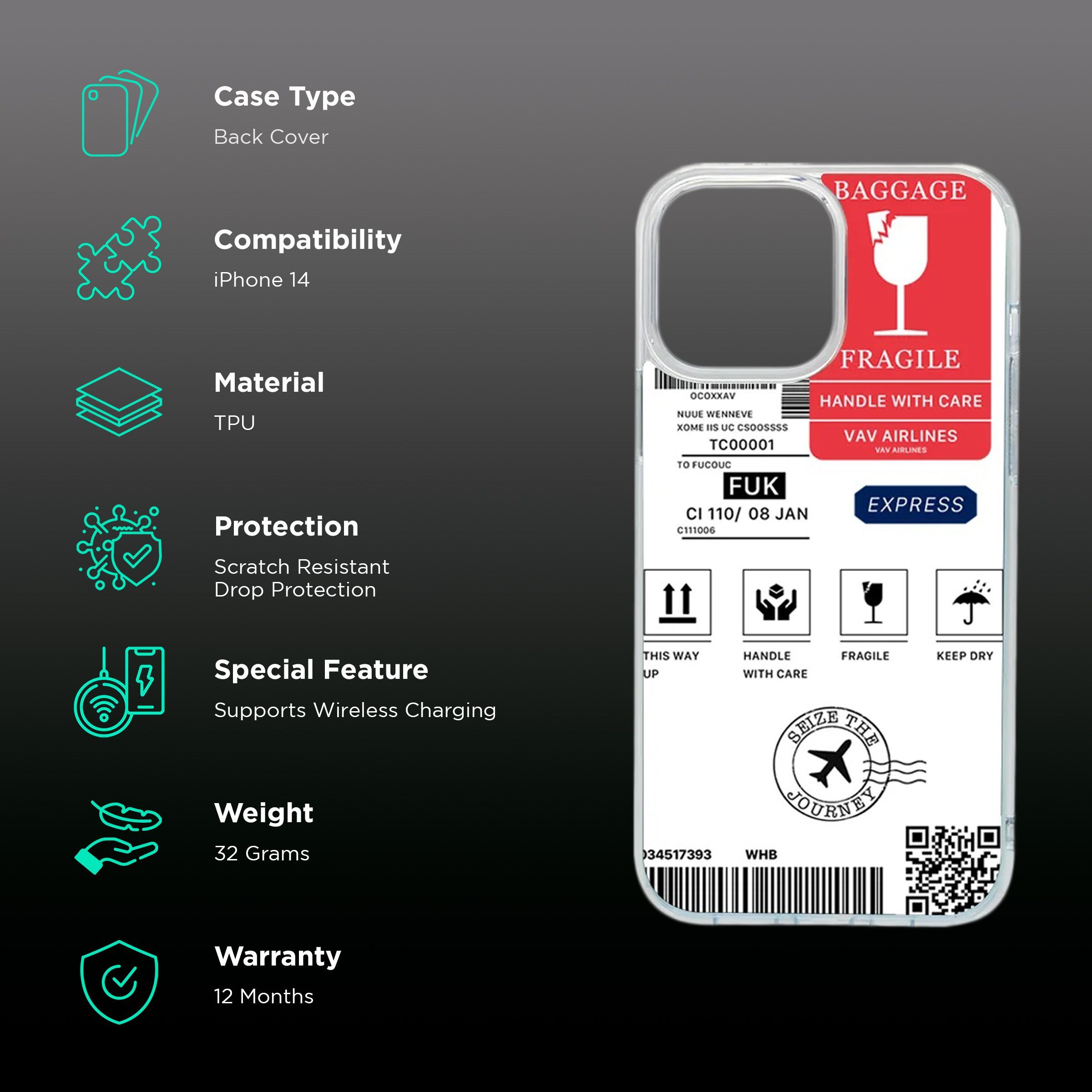 QUIX Fragile Sticker Soft TPU Back Cover for Apple iPhone 14 (Supports Wireless Charging, Multi Color) QUIX Fragile Sticker Soft TPU Back Cover for Apple iPhone 14 (Supports Wireless Charging, Multi Color)_2