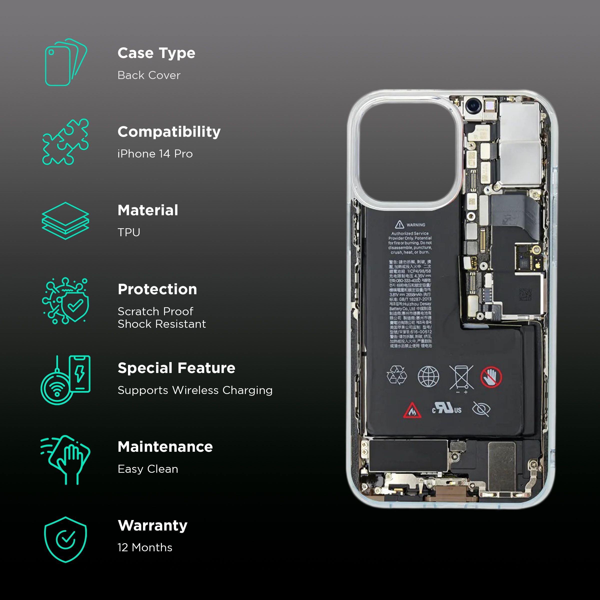 QUIX X-Ray Stylish Soft TPU Back Cover for Apple iPhone 14 Pro (Supports Wireless Charging, Multi Color)_2