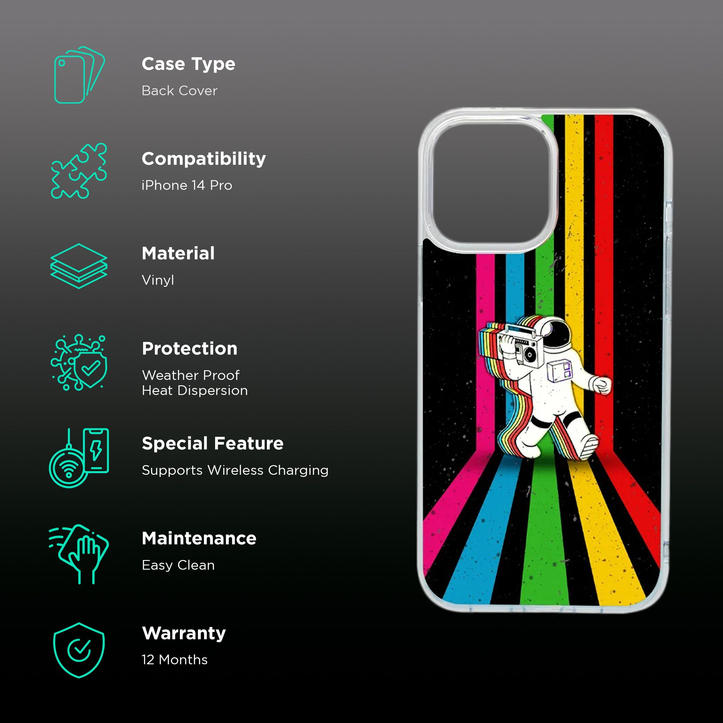 QUIX Retro Astronaut Stylish Skin Vinyl Back Cover for Apple iPhone 14 Pro (Supports Wireless Charging, Multi Color) QUIX Retro Astronaut Stylish Skin Vinyl Back Cover for Apple iPhone 14 Pro (Supports Wireless Charging, Multi Color)_2