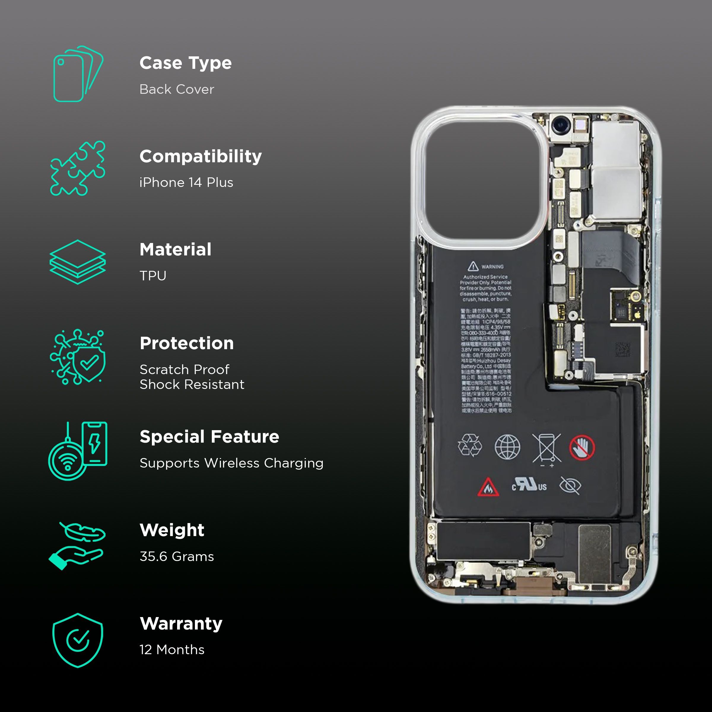 QUIX X-Ray Stylish Soft TPU Back Cover for Apple iPhone 14 Plus (Supports Wireless Charging, Multi Color)_2