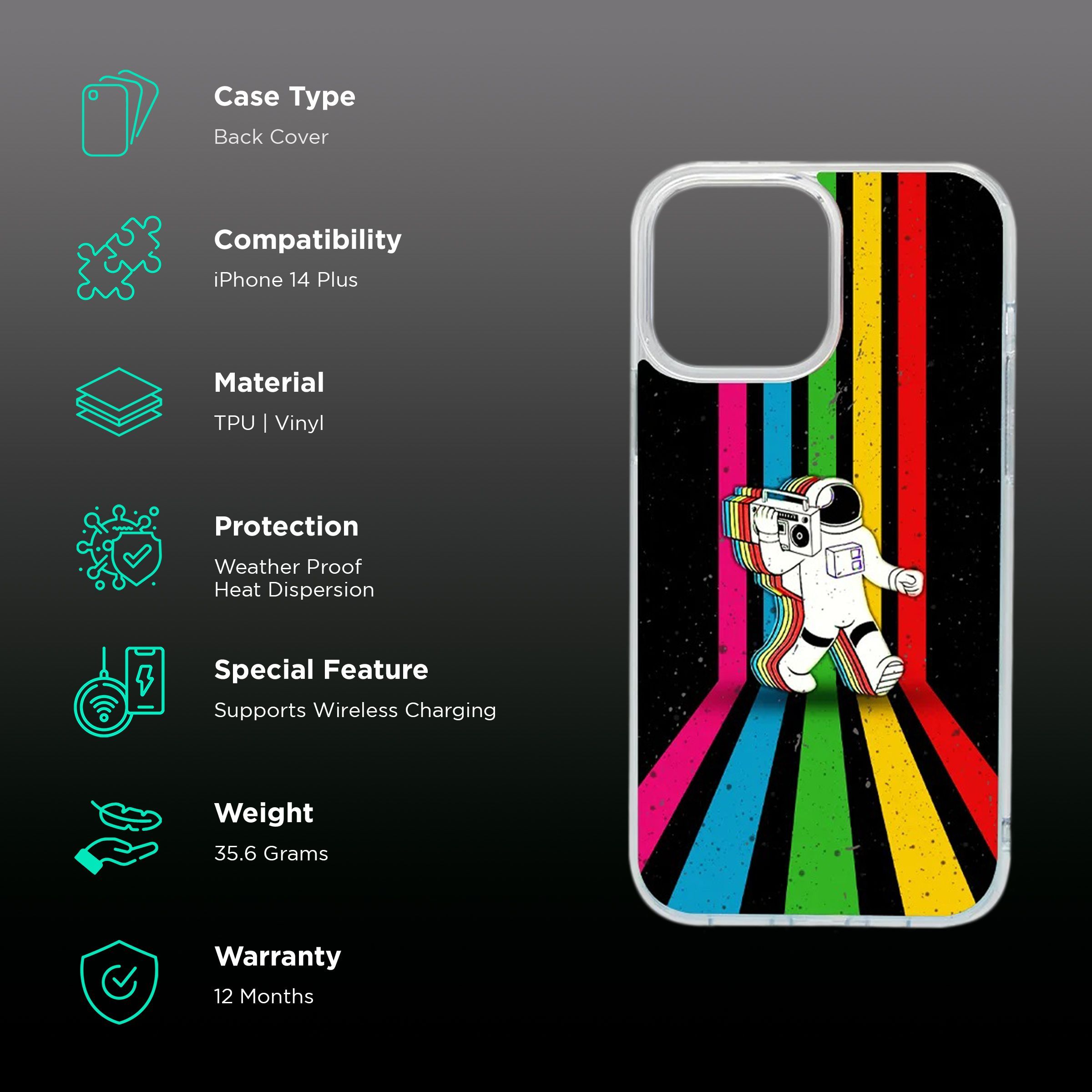QUIX Retro Astronaut Stylish Skin TPU & Vinyl Back Cover for Apple iPhone 14 Plus (Supports Wireless Charging, Multi Color)_2