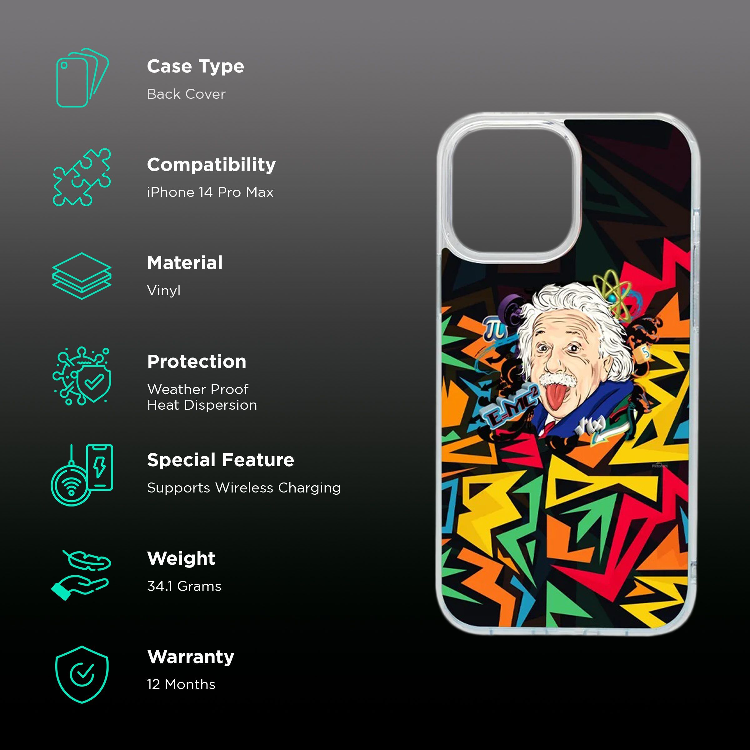QUIX Einstein Stylish Skin Vinyl Back Cover for Apple iPhone 14 Pro Max (Supports Wireless Charging, Multi Color)_2