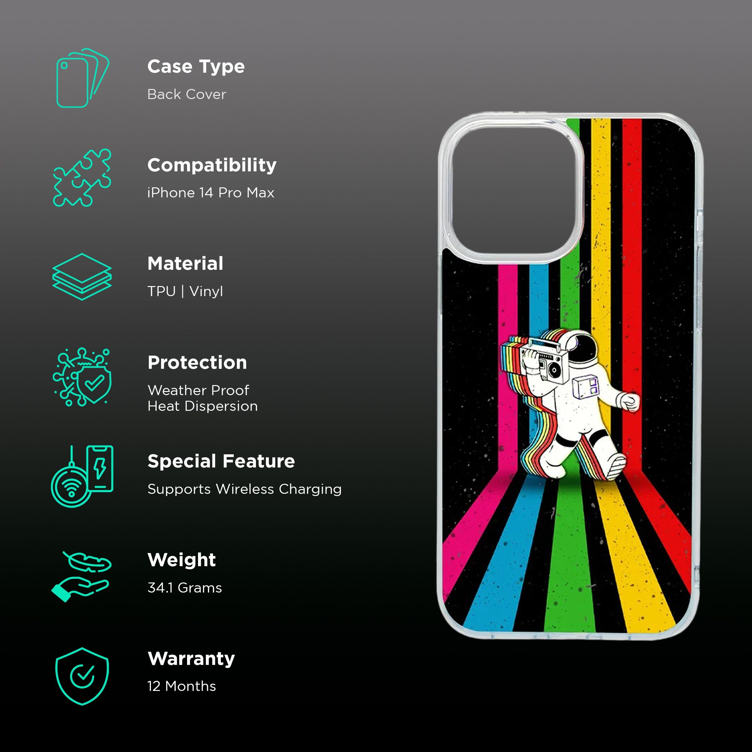 QUIX Retro Astronaut Stylish Skin TPU & Vinyl Back Cover for Apple iPhone 14 Pro Max (Supports Wireless Charging, Multi Color) QUIX Retro Astronaut Stylish Skin TPU & Vinyl Back Cover for Apple iPhone 14 Pro Max (Supports Wireless Charging, Multi Color)_2